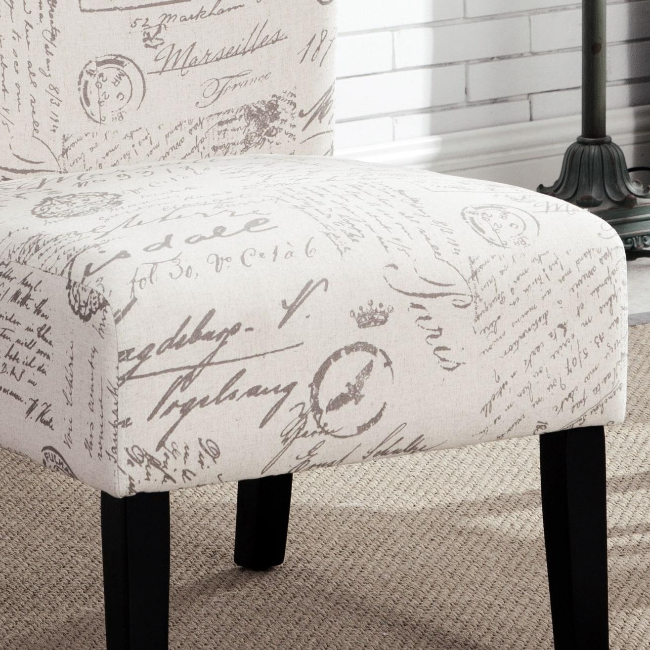 Roundhill Furniture Capa Fabric Armless Contemporary Accent Chair Script Print