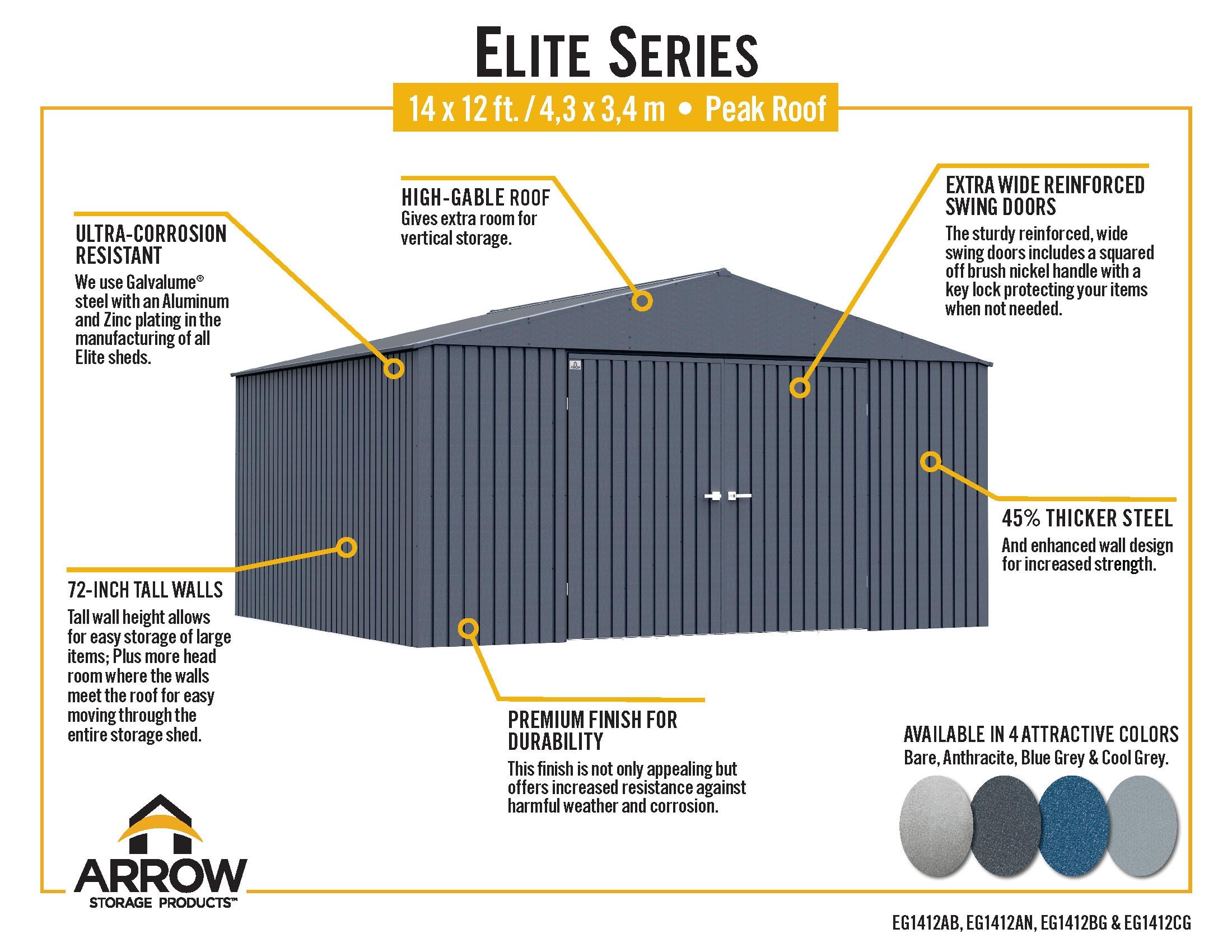 Elite 14 ft. W x 12 ft. D Metal Storage Shed