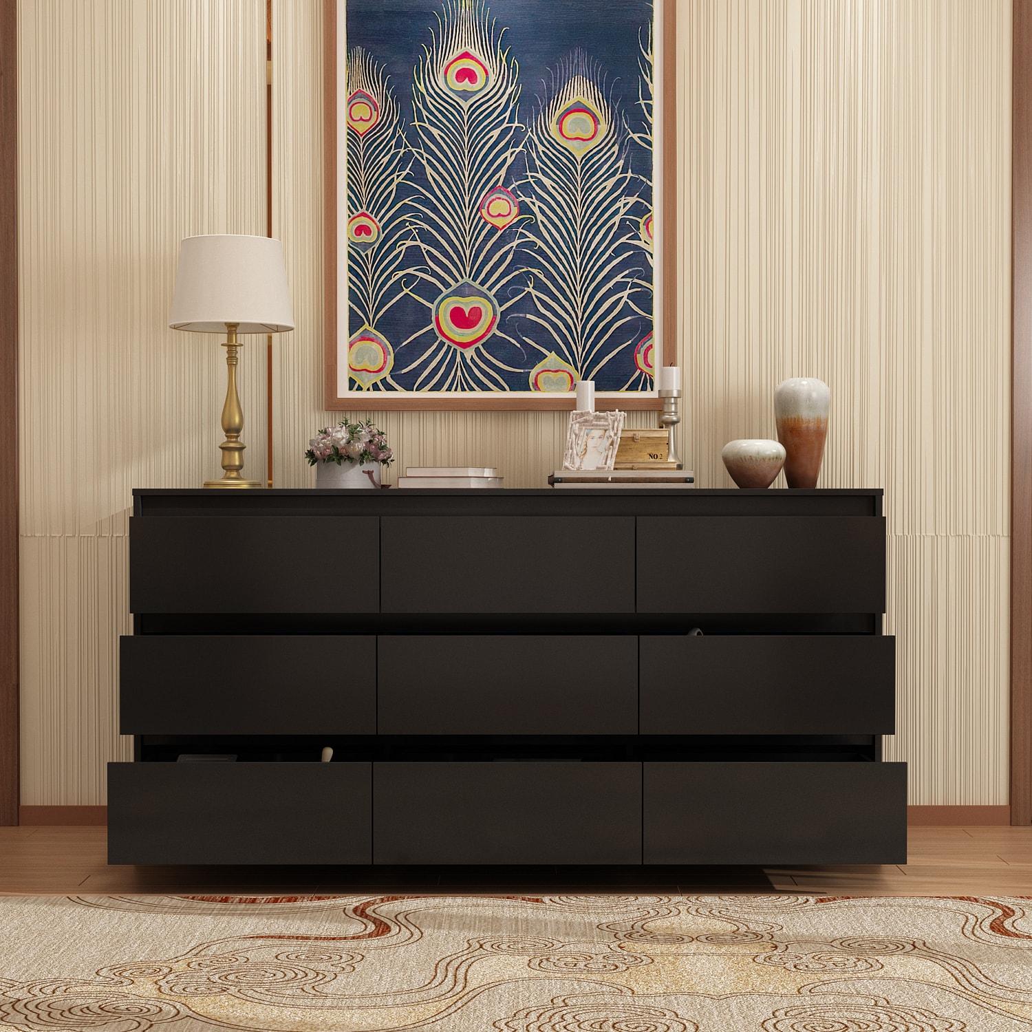 FAMAPY Chest of Drawers Dresser No Handles, 6 Drawer Dresser with Wide Storage, Modern Contemporary 6-Drawer Chest, for Bedroom Black (59”W x 15.7”D x 32.3”H)