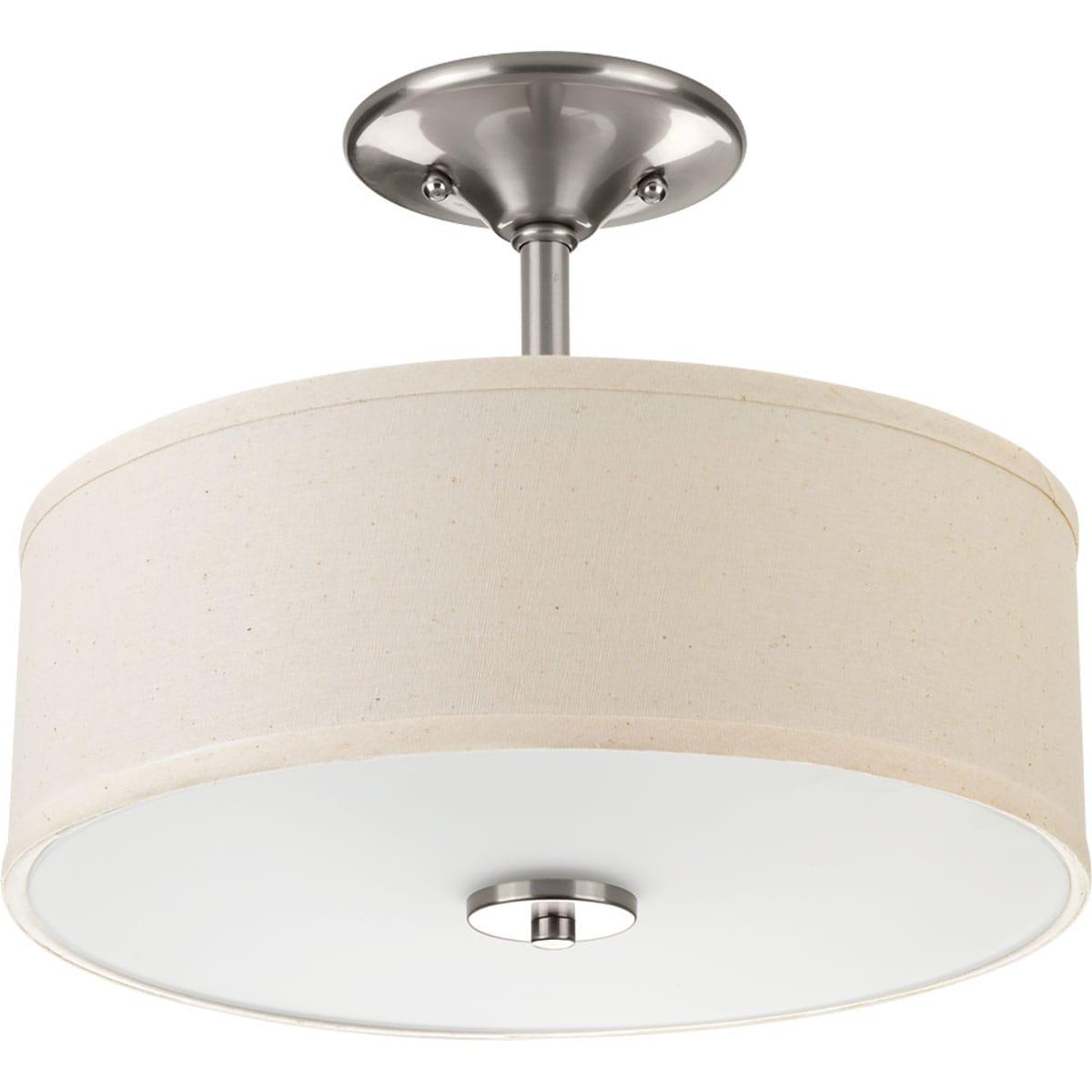 Progress Lighting, Inspire Collection, 2-Light Semi-Flush Mount, Brushed Nickel, Linen Shade