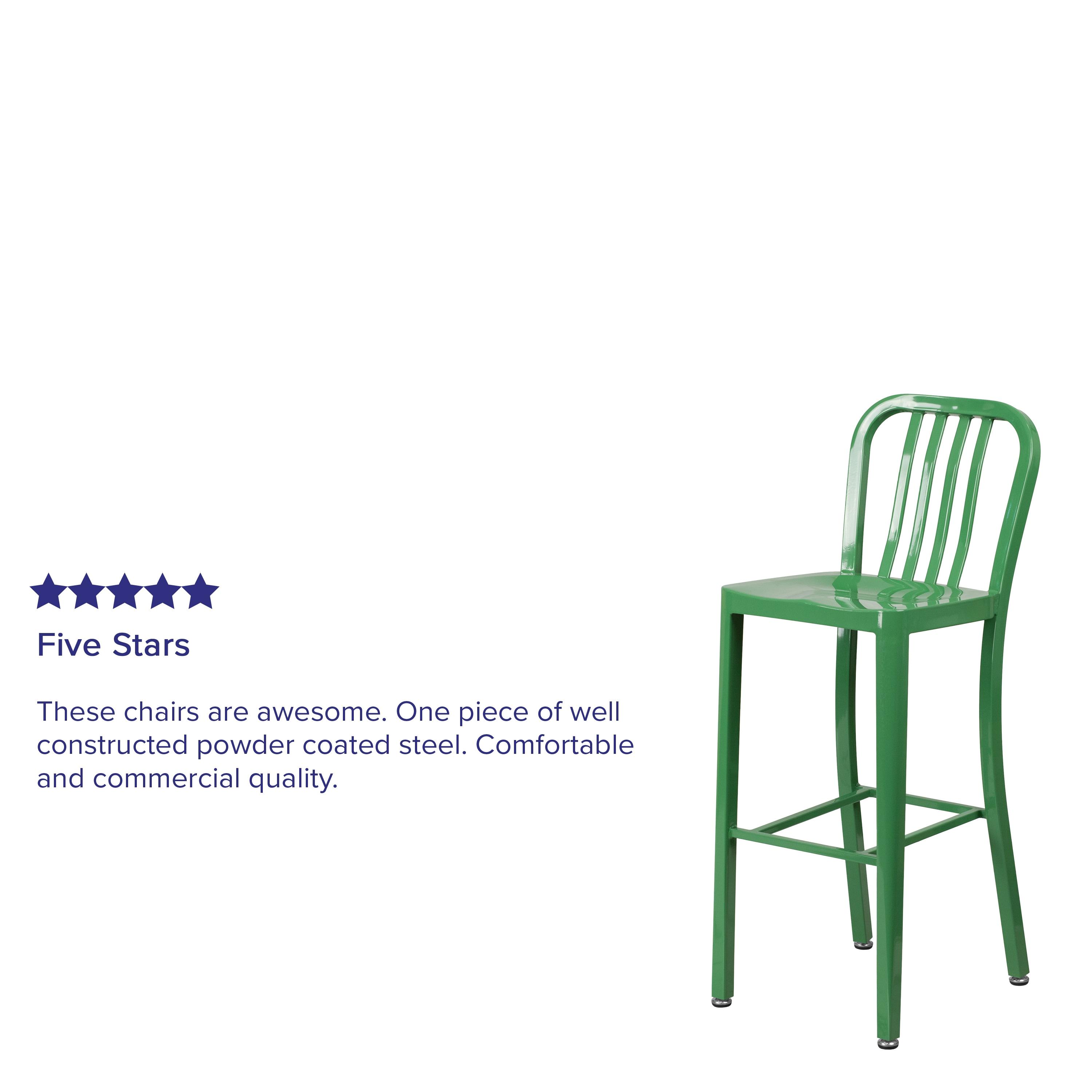 Flash Furniture Commercial Grade 30" High Green Metal Indoor-Outdoor Barstool with Vertical Slat Back