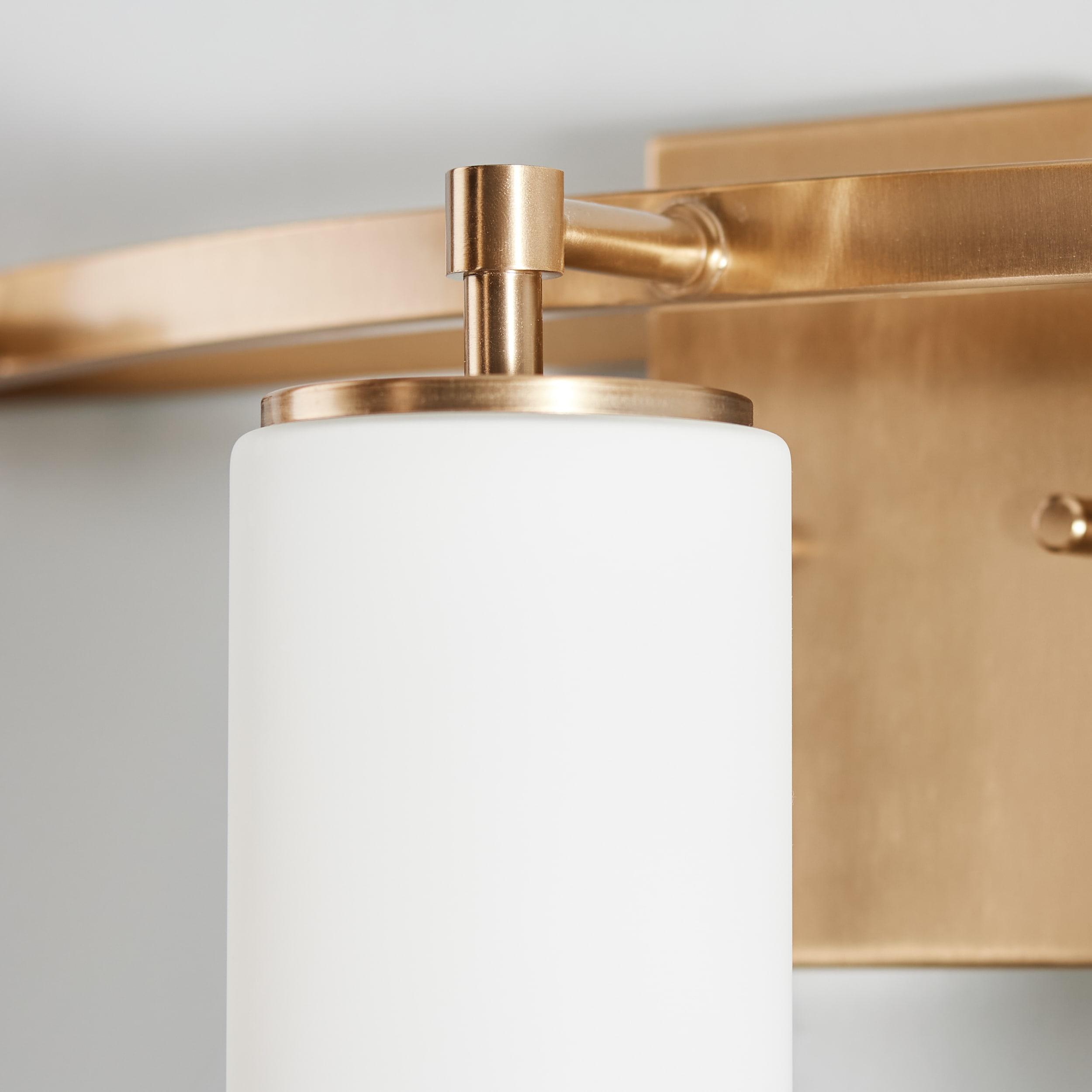 Satin Brass 3-Light Wall Bath Sconce with Etched White Glass