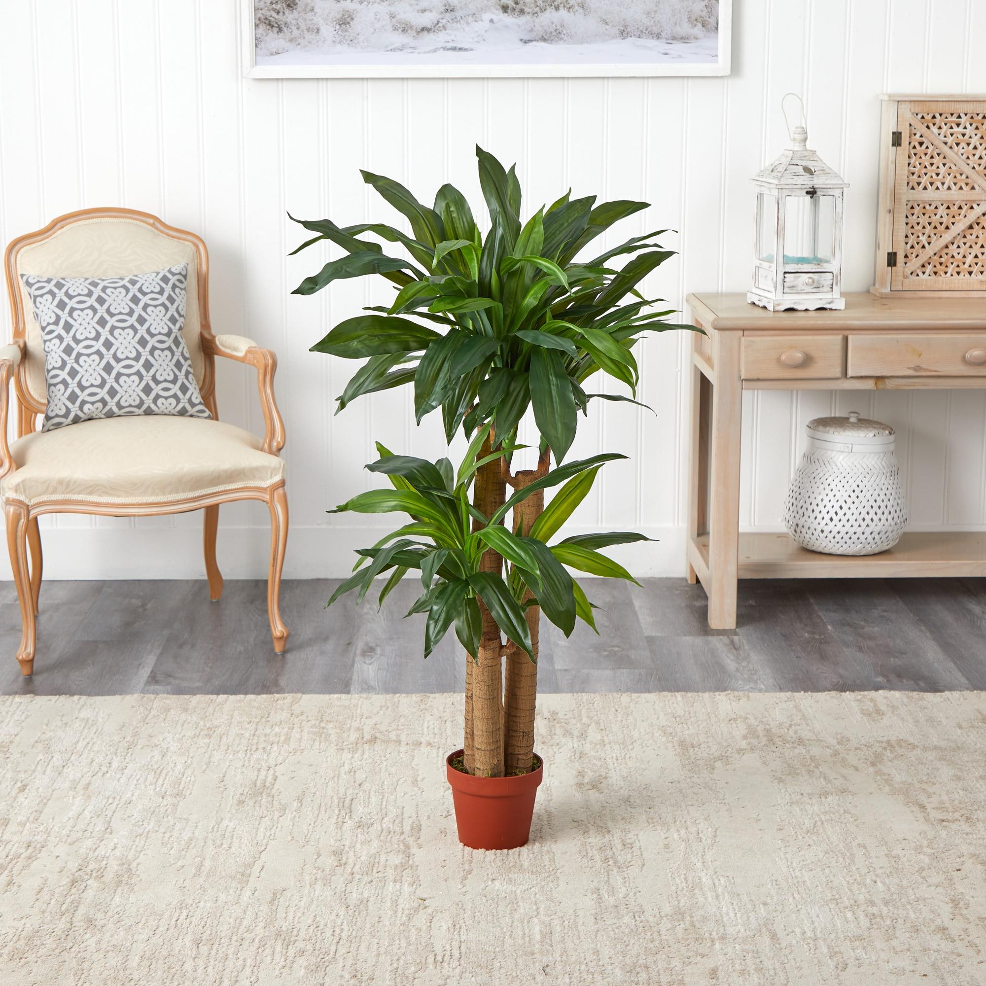 Nearly Natural 4-ft Corn Stalk Dracaena Silk Plant (Real Touch)