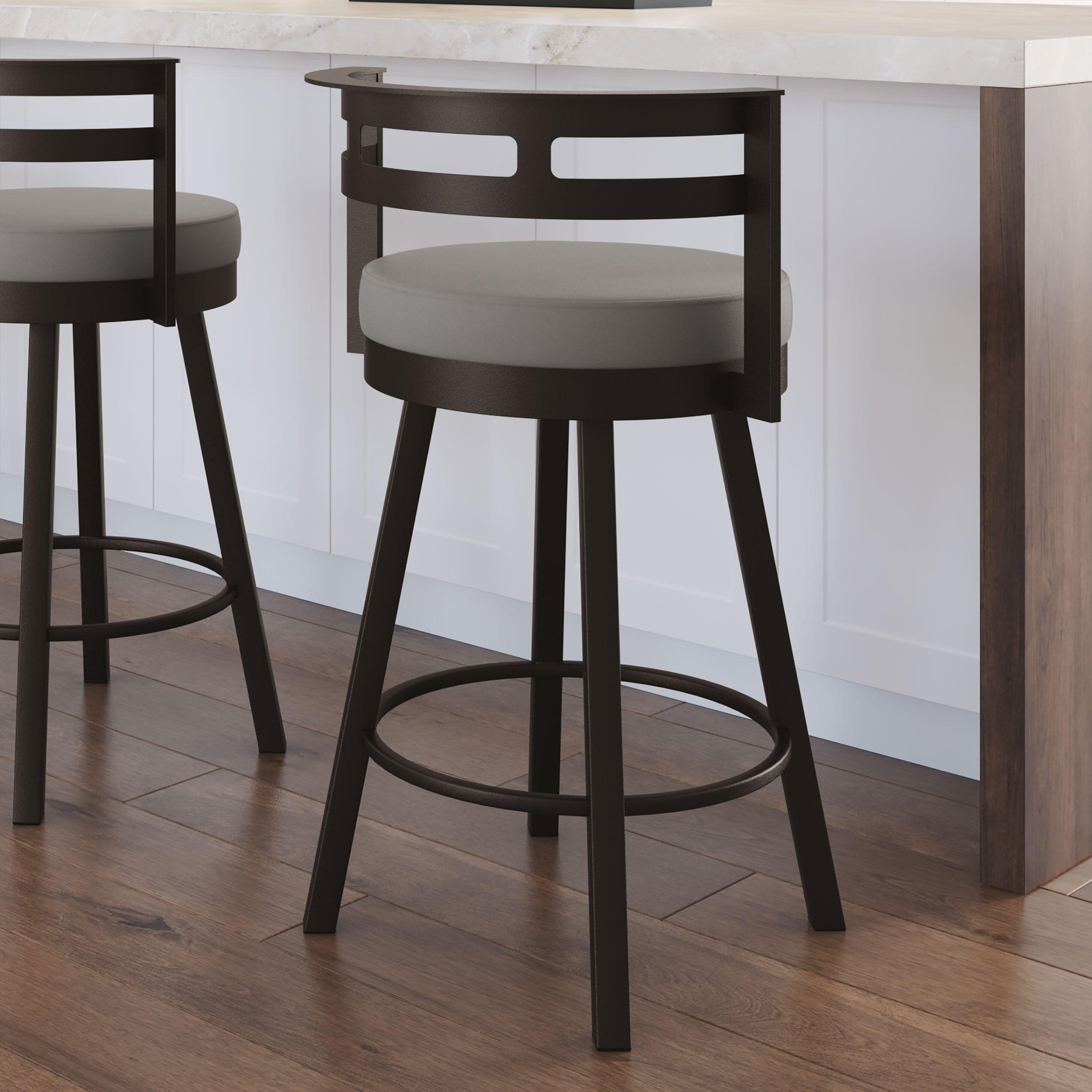 Amisco Render 26" Counter Height Barstool, Swivel Stool with Backrest and Metal Base for Kitchen Island or Bar - Taupe Grey Faux Leather/Dark Brown Metal/Counter Height