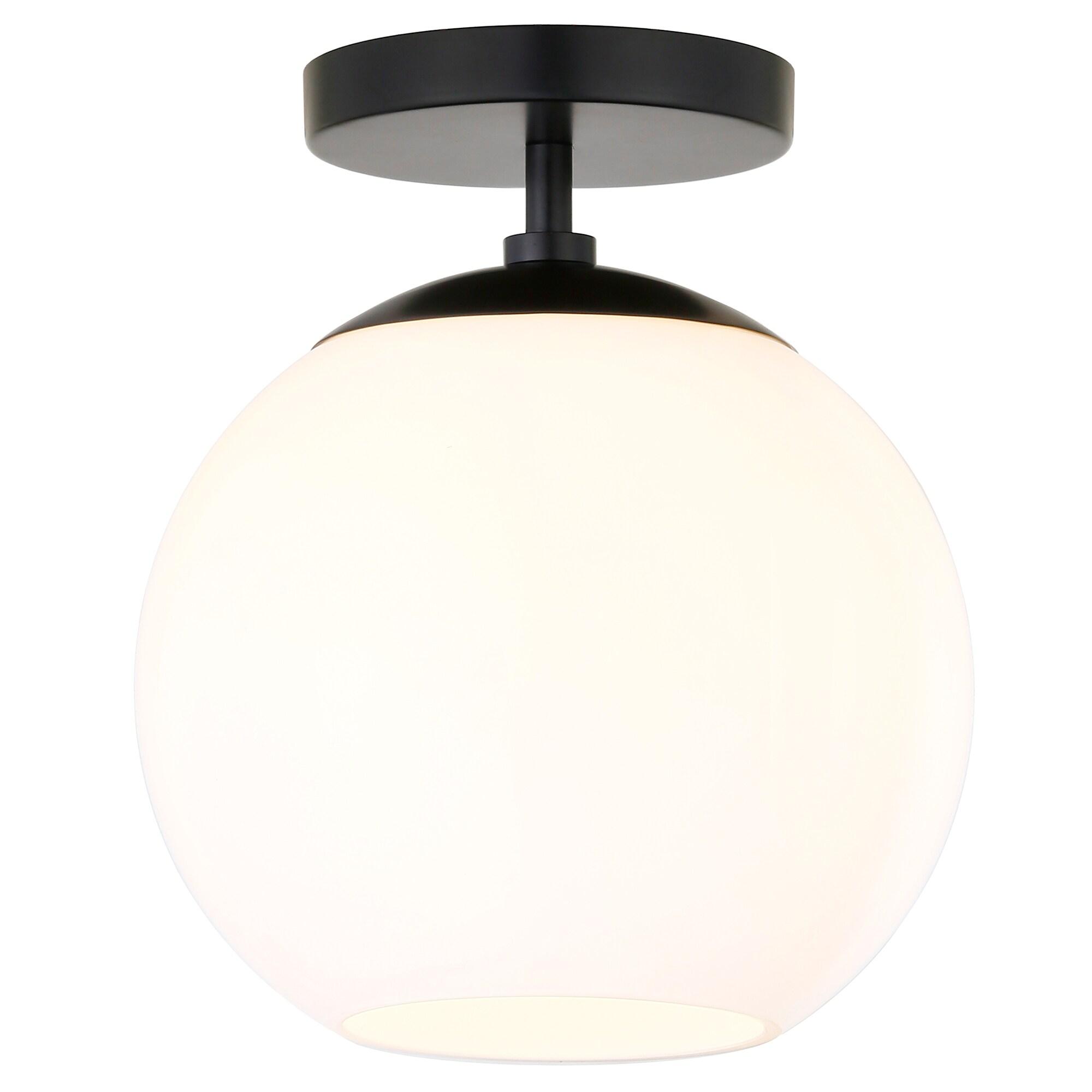 Evelyn&Zoe 9" Matte Black Metal/Glass Semi Flush Mount