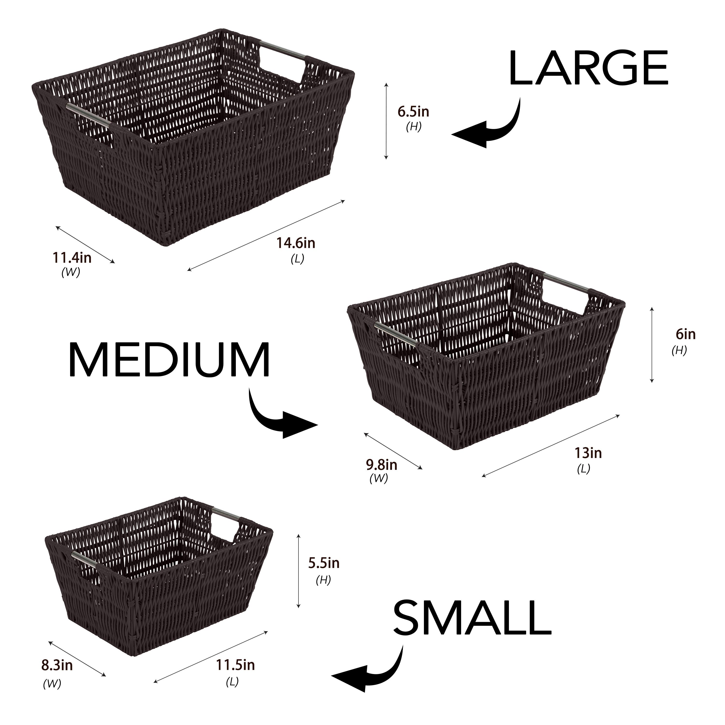 Simplify 3pc Rattan Tote Set with Sterling Silver Handles Chocolate: Decorative Storage Bins, 1456 Volume, No Assembly