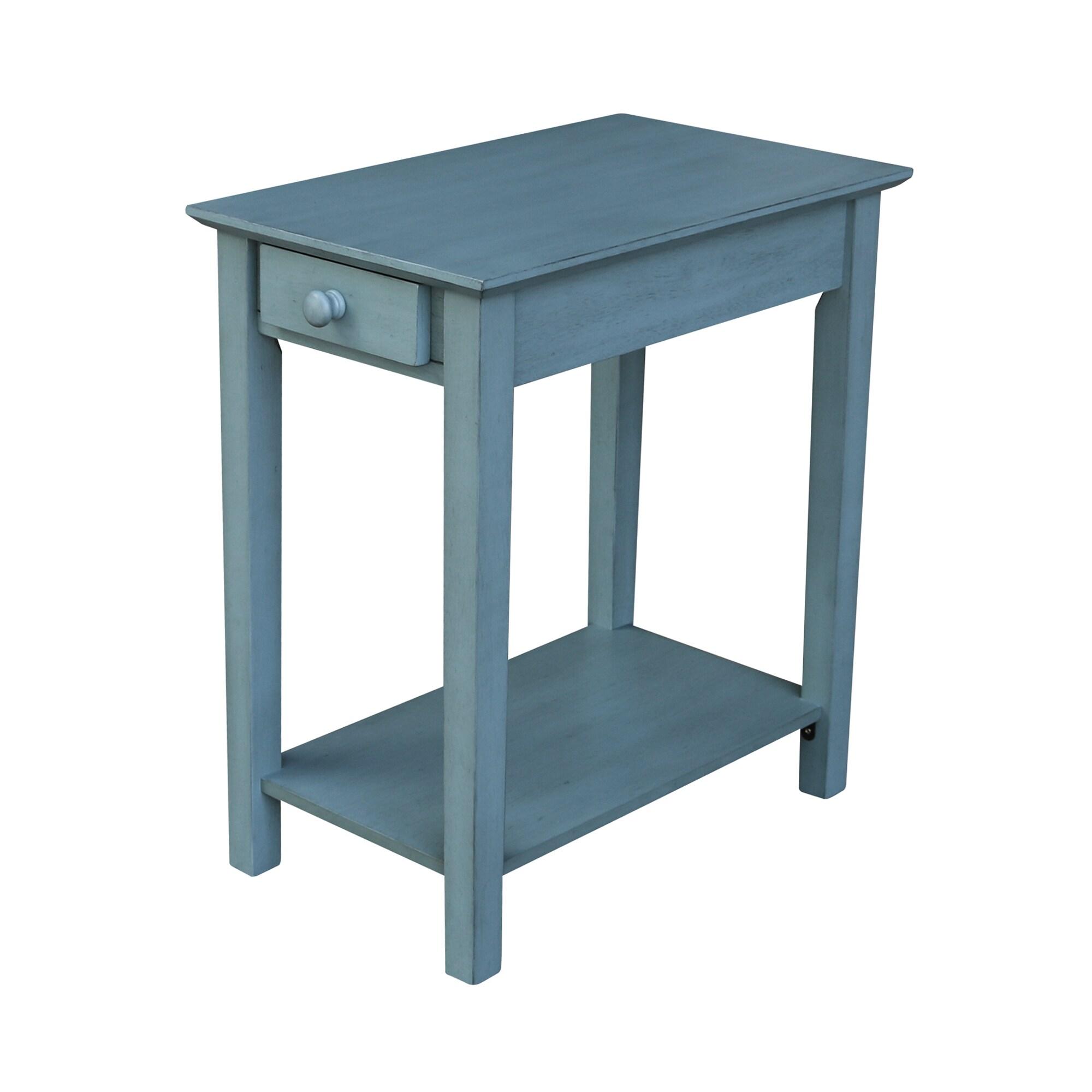 Narrow End Table Ocean Blue - International Concepts: Solid Wood, Mid-Century Modern, Drawer & Shelf