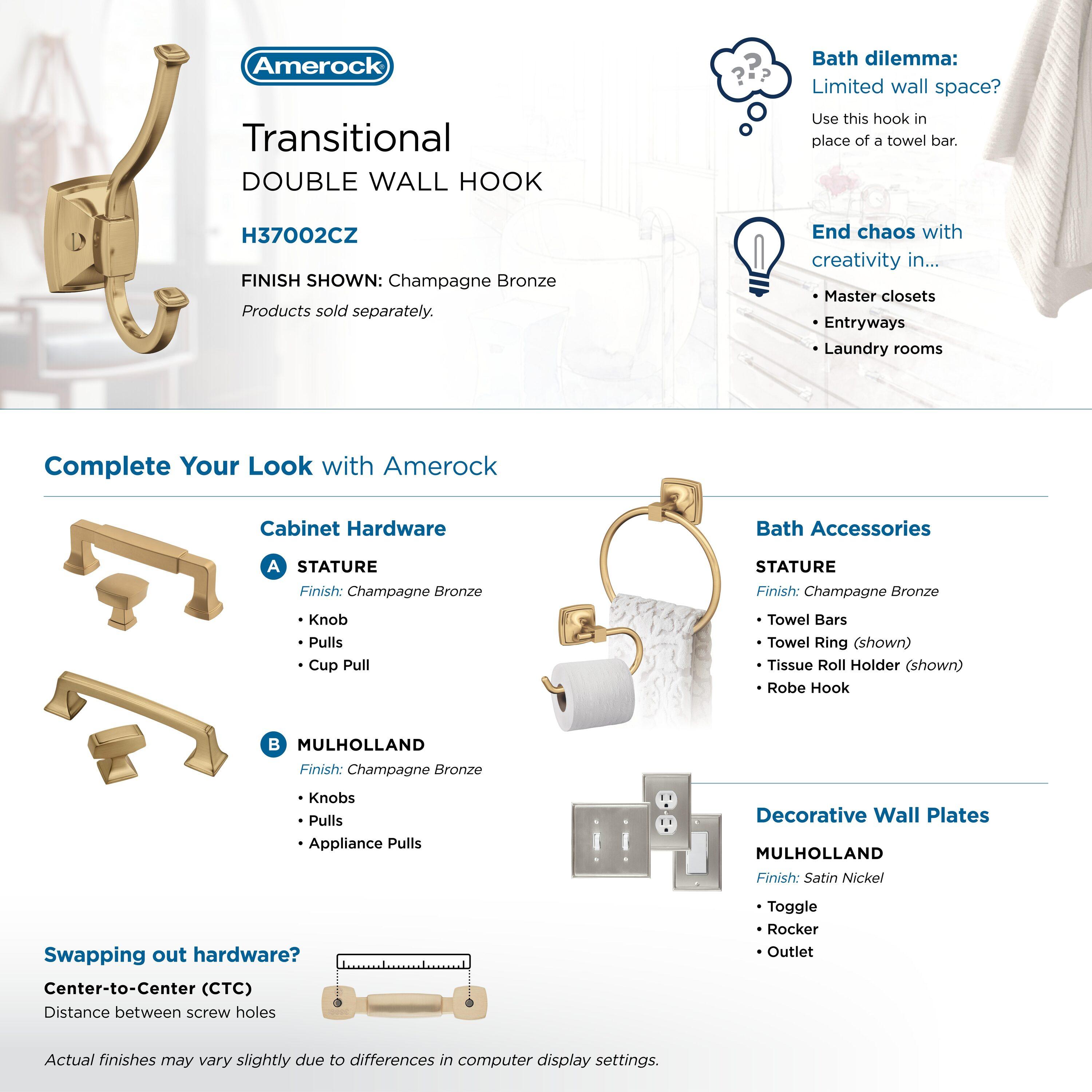 Kinsale Transitional Double Prong Decorative Wall Hook