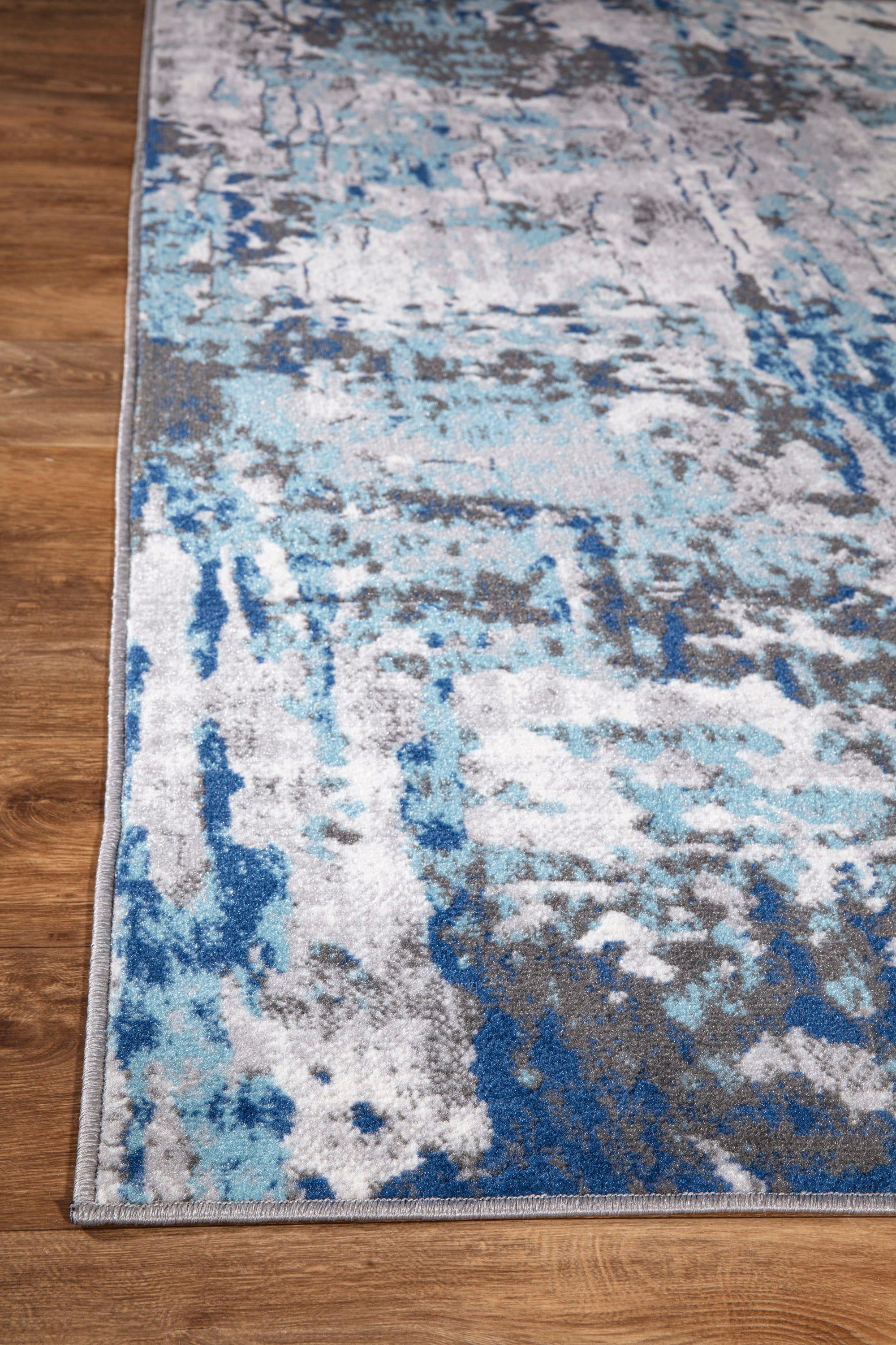 World Rug Gallery Distressed Modern Abstract Indoor Area Rug - Blue 7'10" x 10':  Stain-Resistant,  Low Pile,  Machine Made