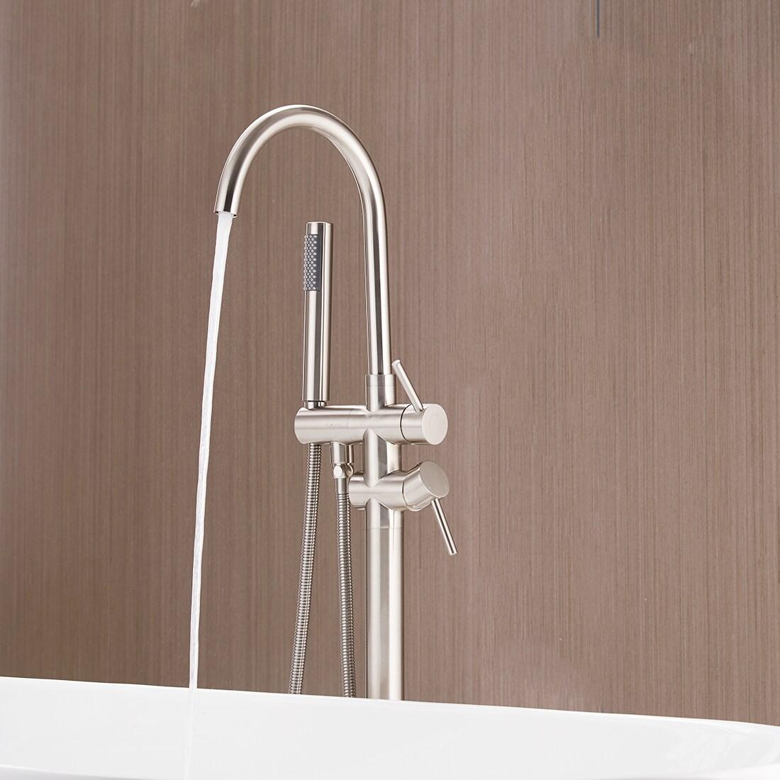 Double Handle Floor Mounted Freestanding Tub Filler With Handshower