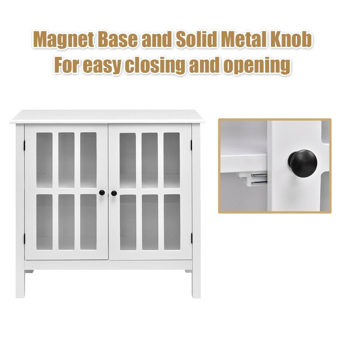 Costway 31'' Storage Buffet Cabinet Glass Door Sideboard Console Table Server Display White