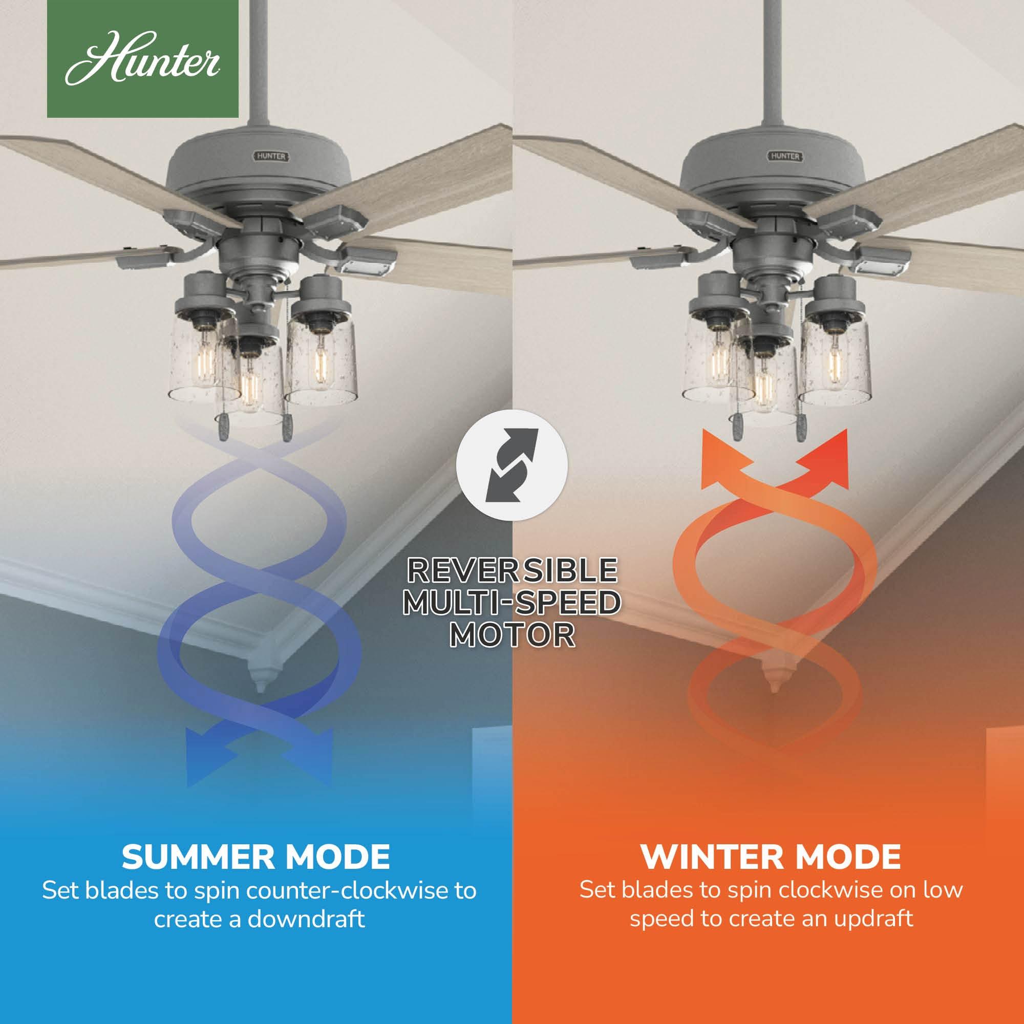 Hunter Fan 44" Hartland 5 - Blade Modern Farmhouse Indoor Ceiling Fan with Lights and Pull Chains