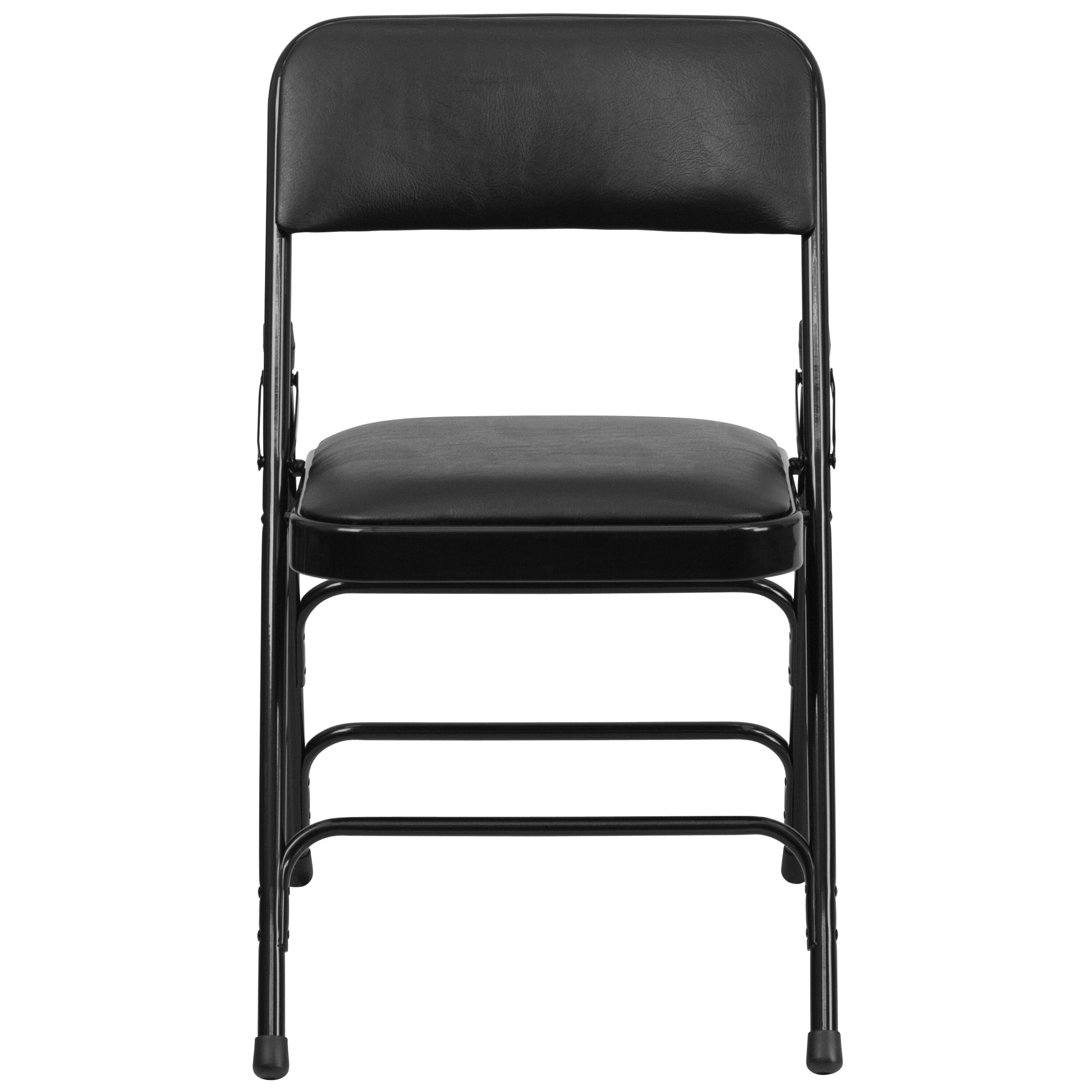 Flash Furniture HERCULES Series Curved Triple Braced & Double Hinged Black Vinyl Metal Folding Chair