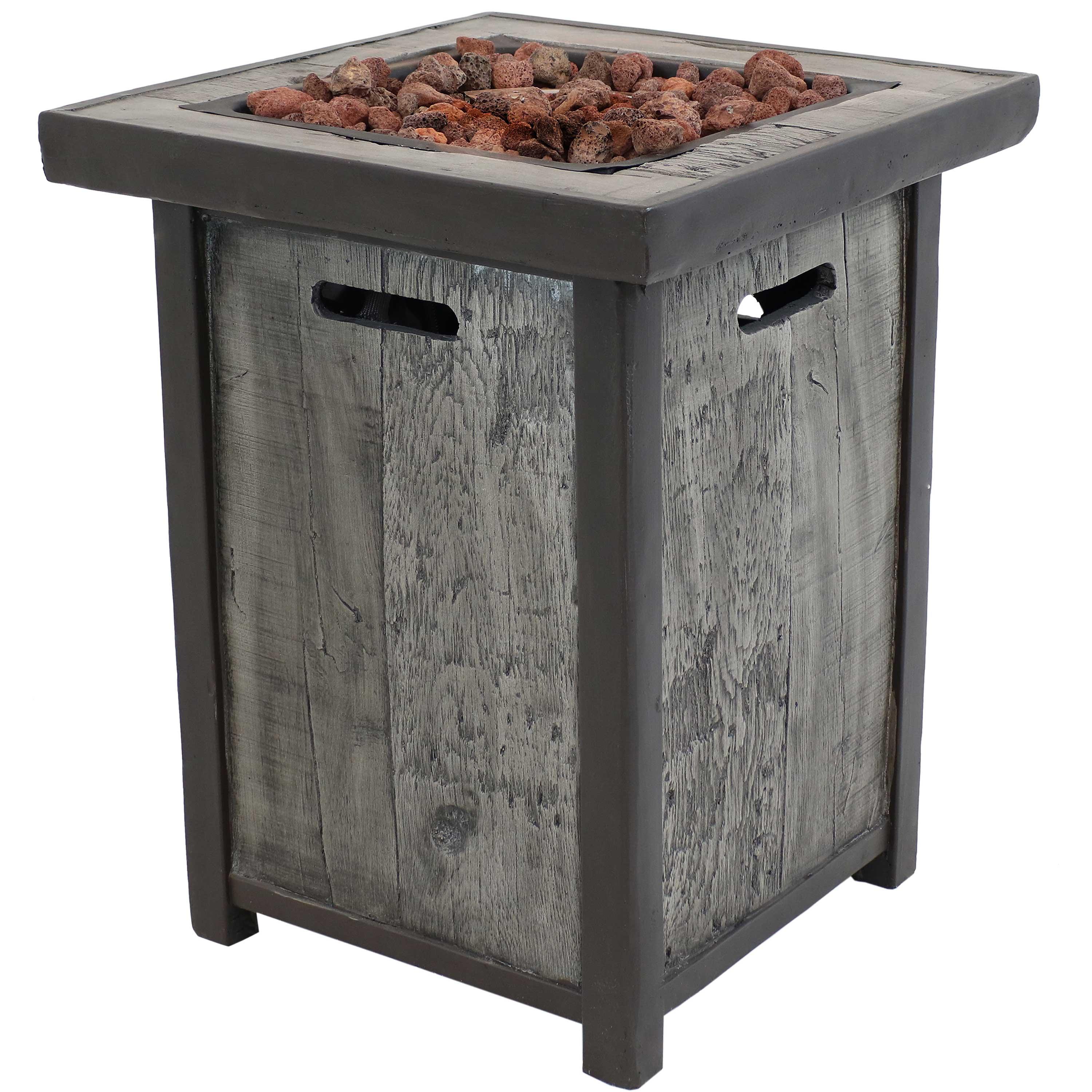 Sunnydaze Outdoor Smokeless Cast Stone Propane Gas Fire Pit Table with Weathered Wood Look - 24" Square x 25" H