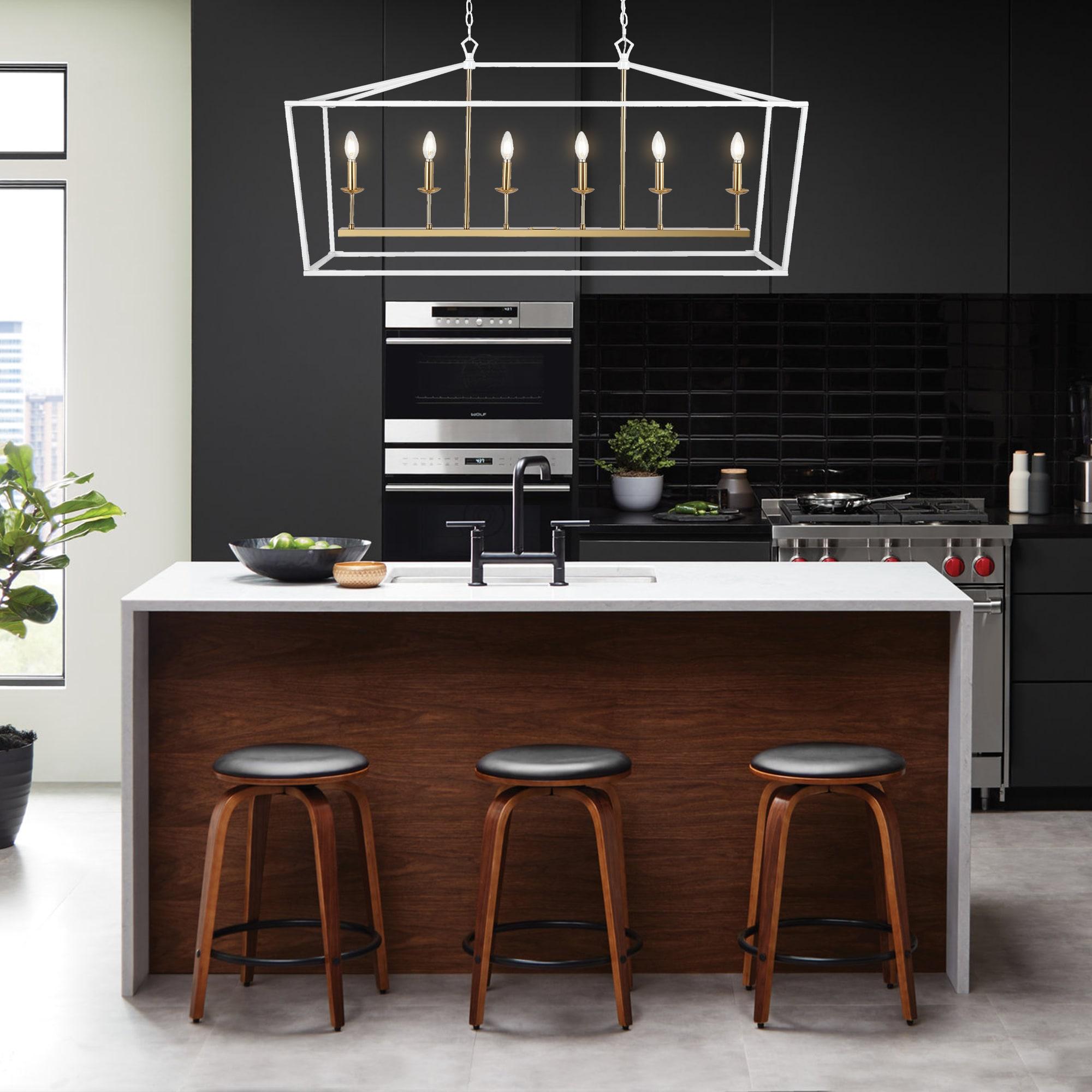 JONATHAN  Y Pagoda 49" Metal Linear Classic Traditional 6 -Light White Farmhouse Lantern Large Hanging Kitchen island light