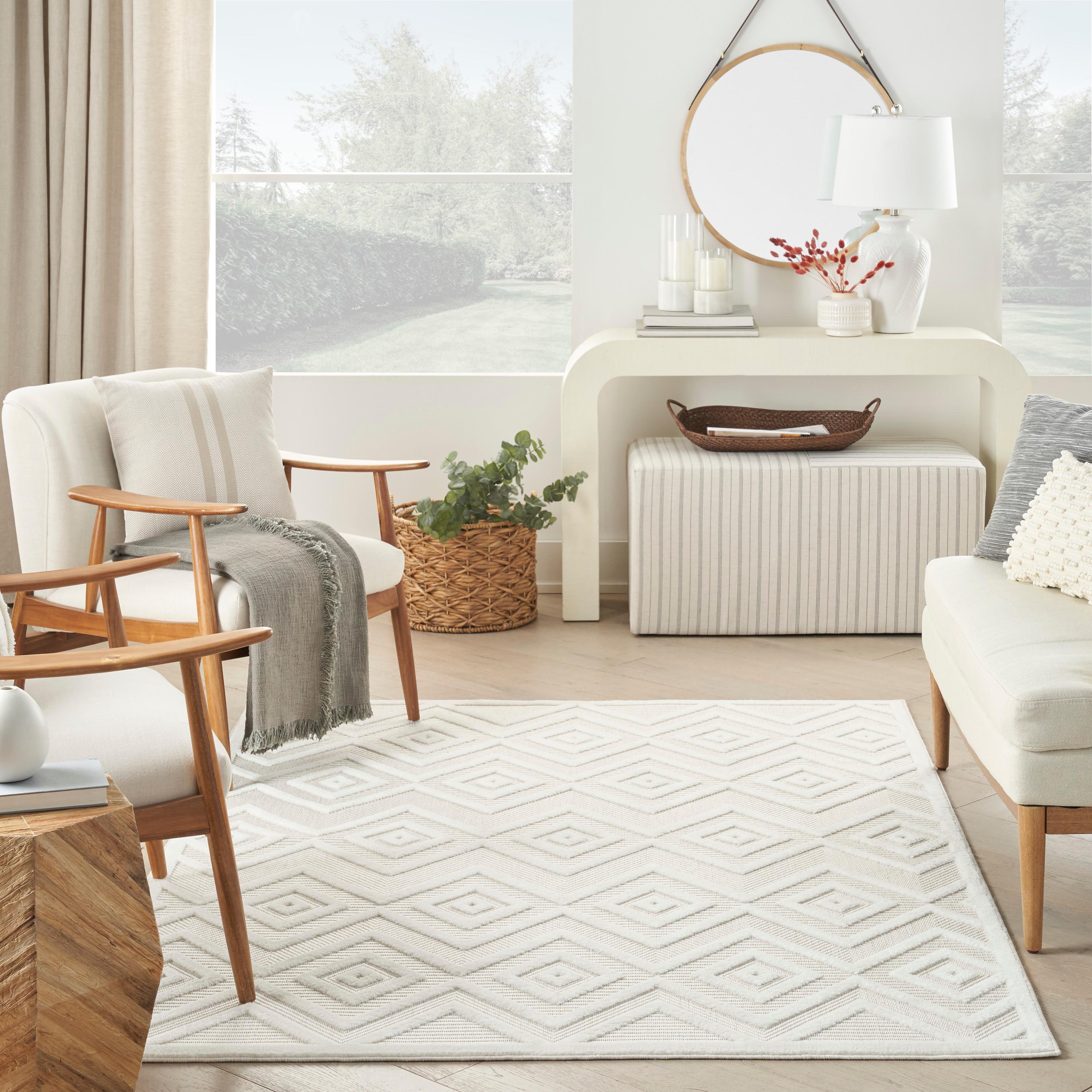 Nourison Versatile Diamond Geometric Flatweave Indoor Outdoor Area Rug Ivory/White 6' x 9'