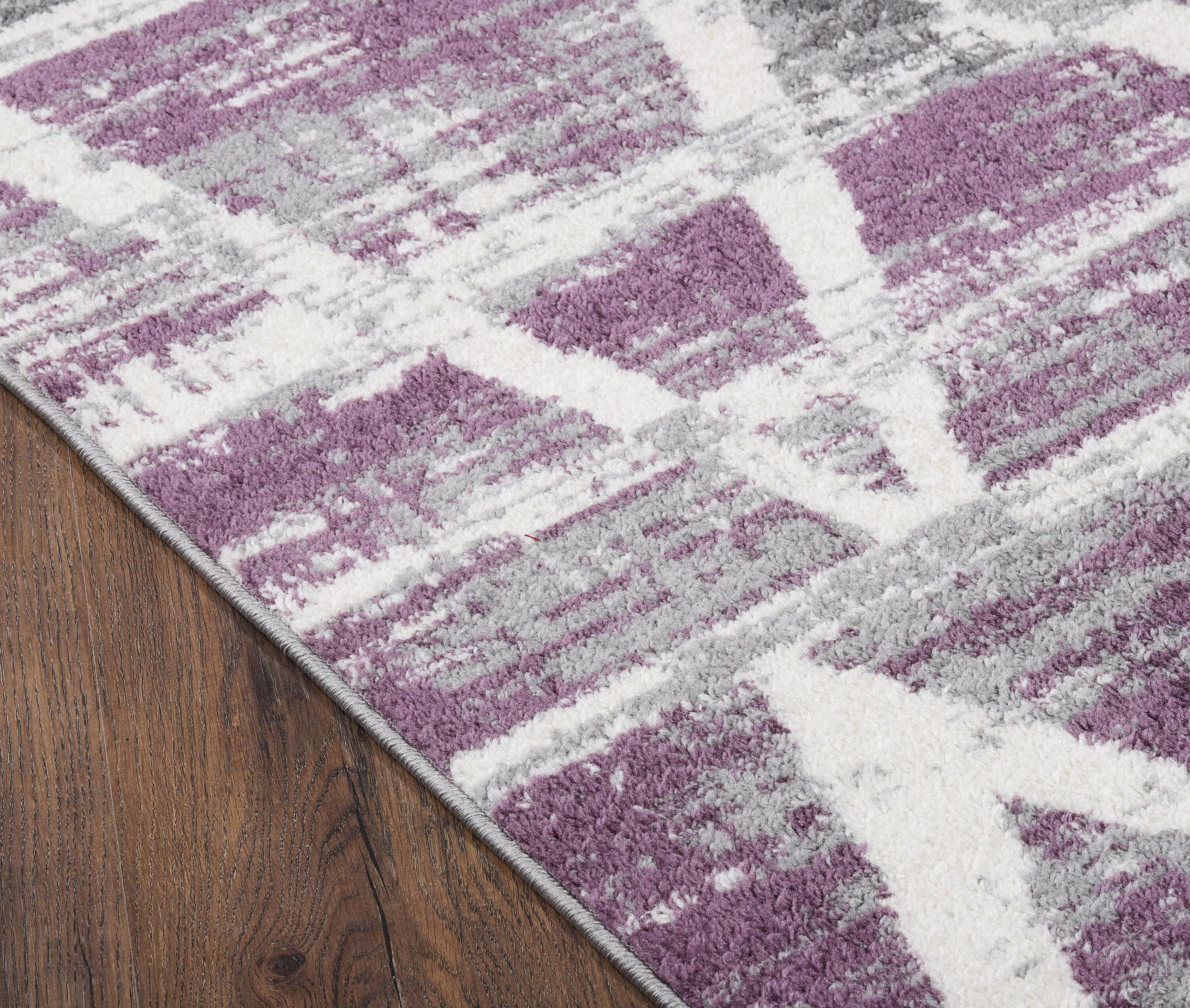 LBaiet 5' x 7' Purple and Gray Geometric Lines Rectangular Area Throw Rug