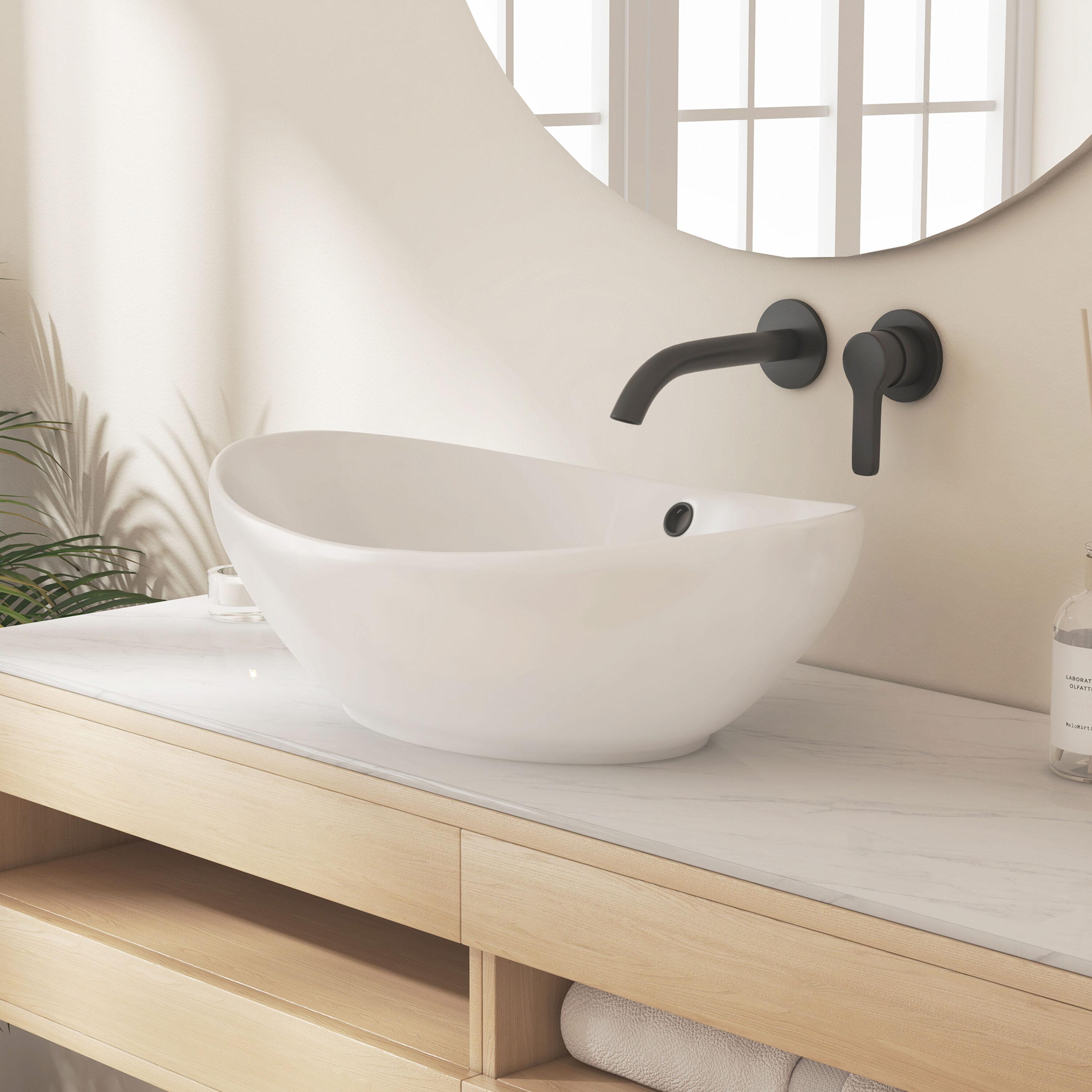 Eclisse 23" x 15" White Vitreous China Oval Bathroom Vessel Sink with Overflow