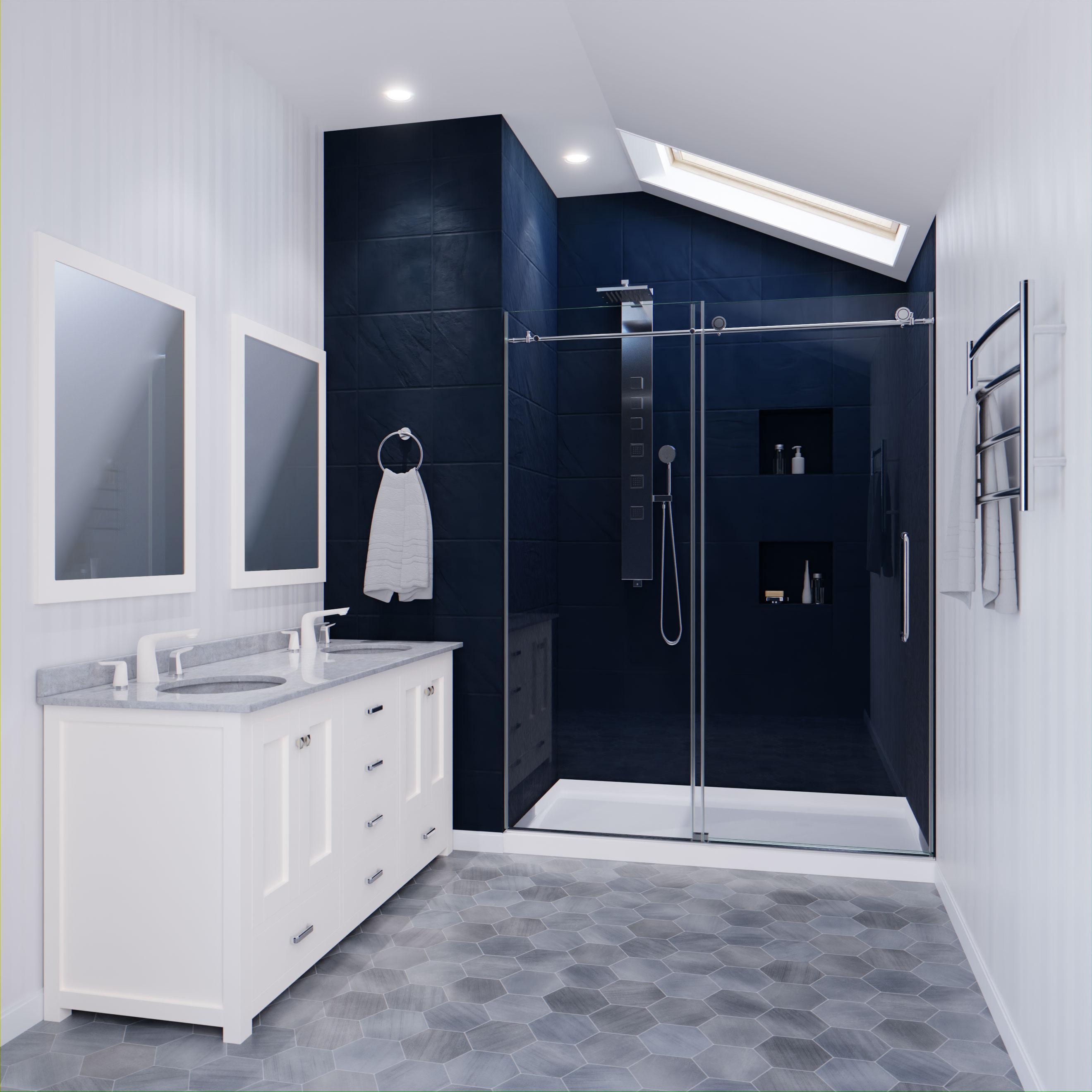 Leon 56"-60" W x 76" H Single Sliding Frameless Shower Door with Tsunami Guard
