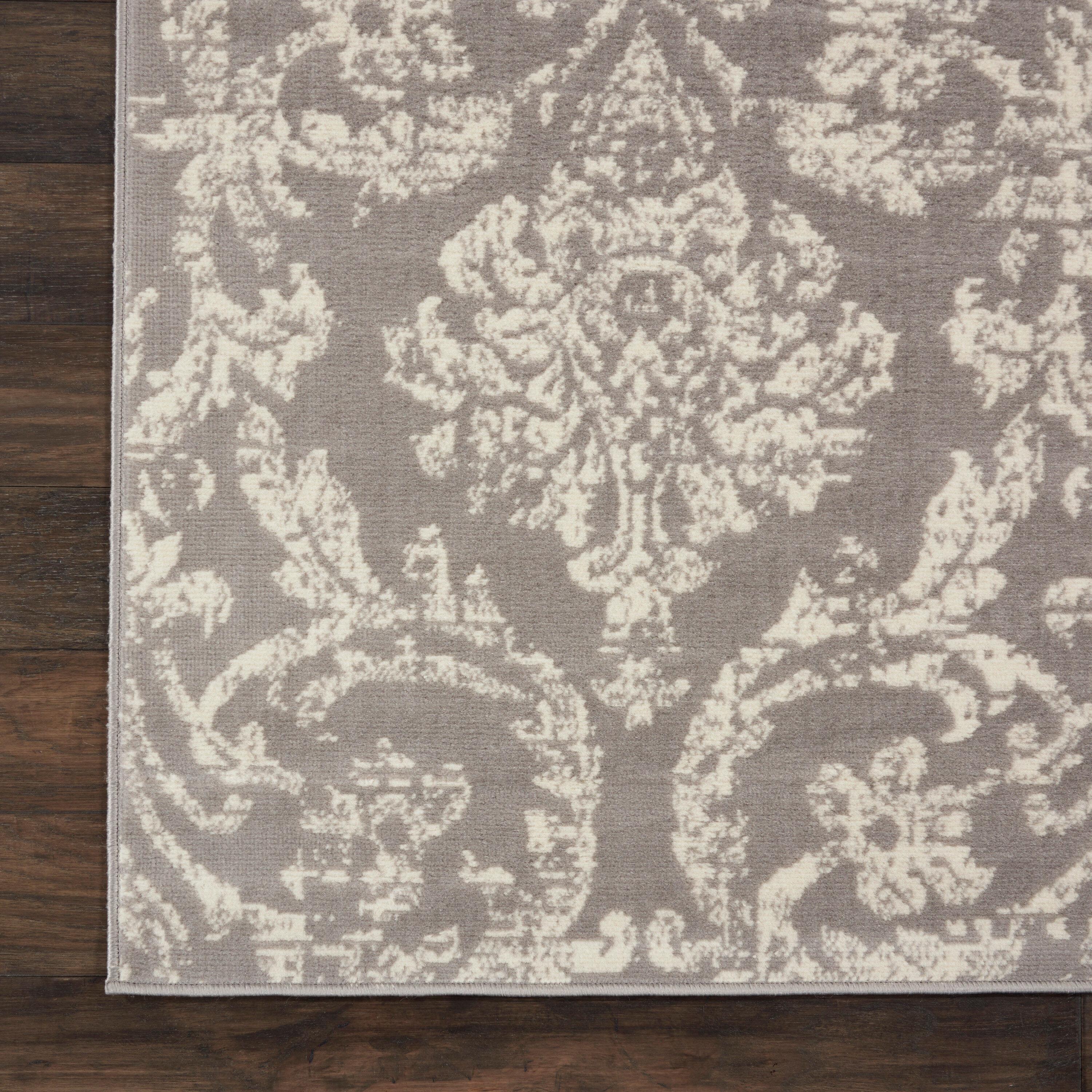 Nourison Jubilant 7'10" x 9'10" (8' x 10') Grey Area Rug Farmhouse Vintage Damask by Nourison