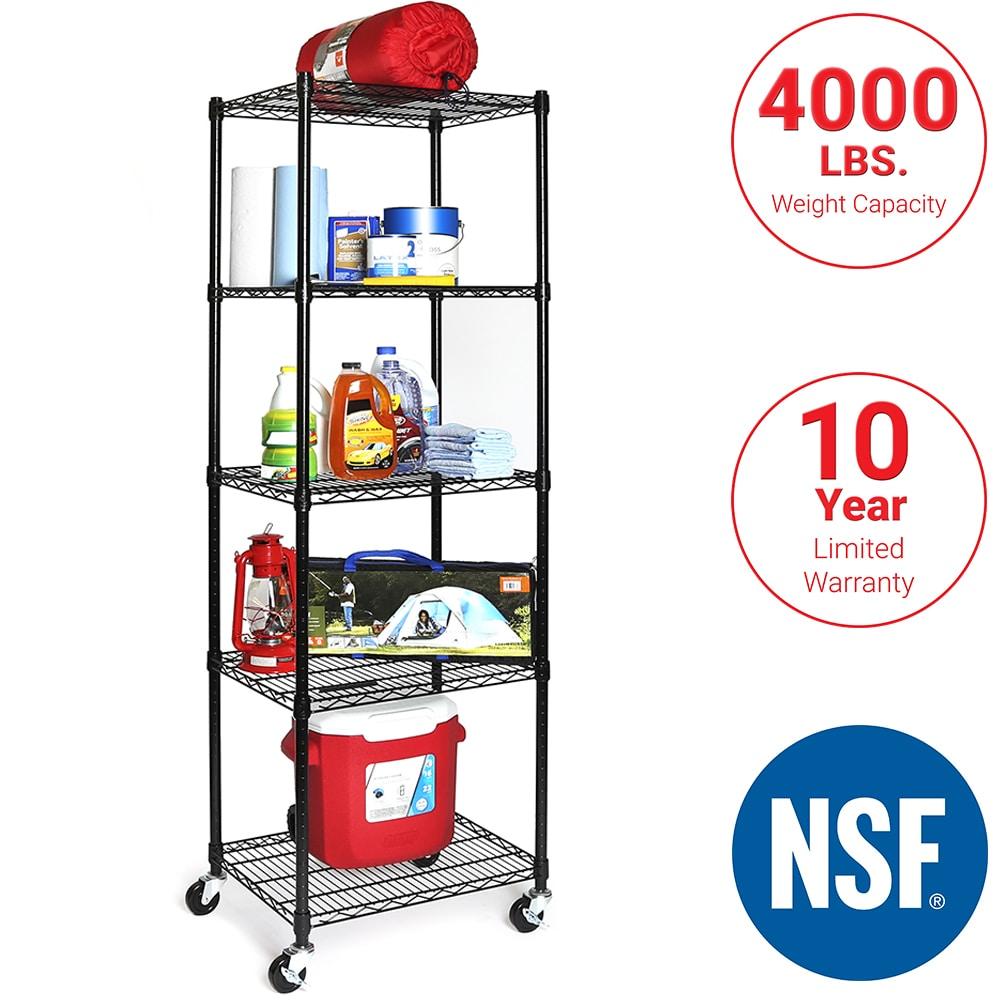 UltraDurable 24" W 5-Tier NSF-Certified Steel Shelving with Wheels