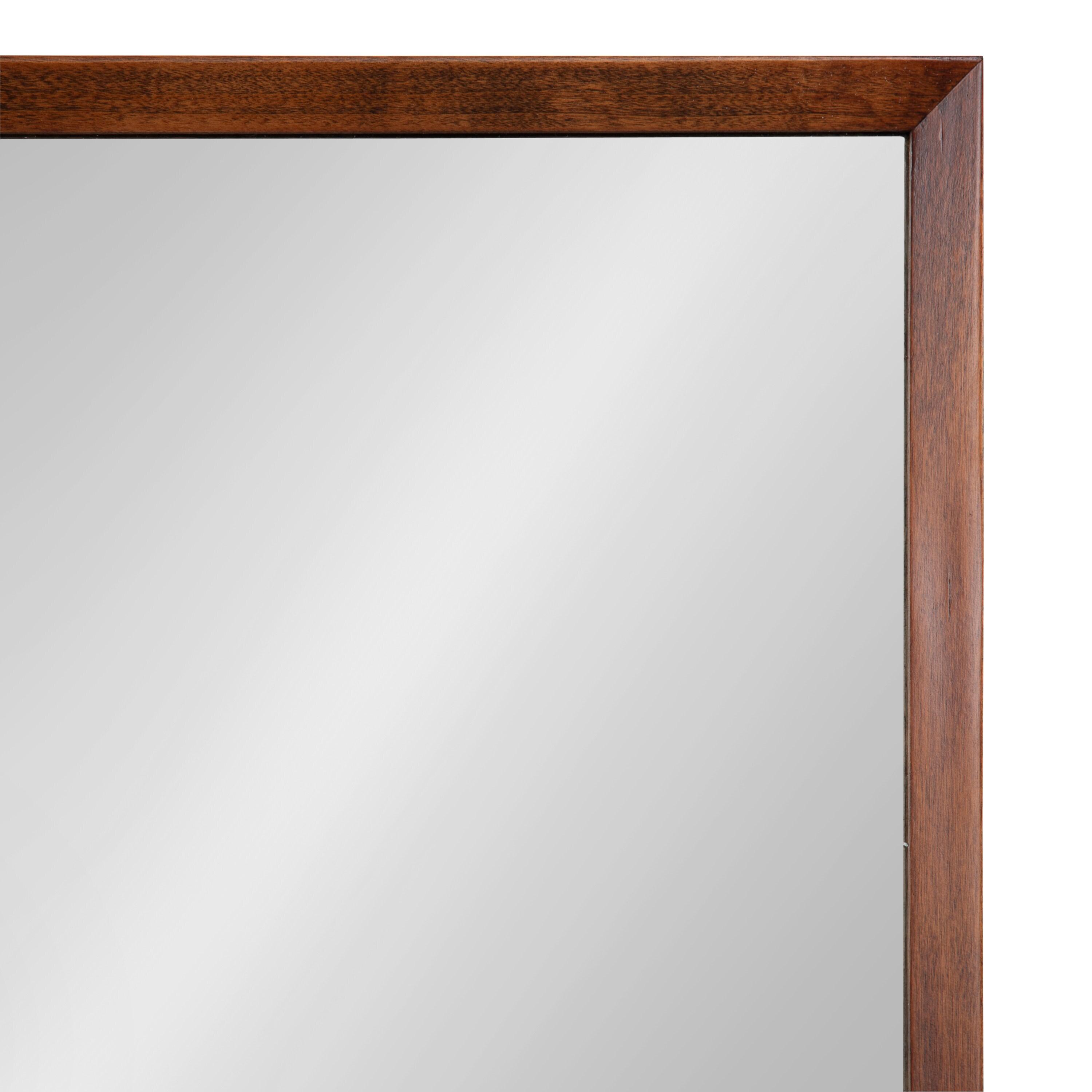 24" x 36" Hinter Functional Wall Mirror Walnut Brown - Kate & Laurel All Things Decor: Mid-Century, Storage Shelf, Hanging Hooks