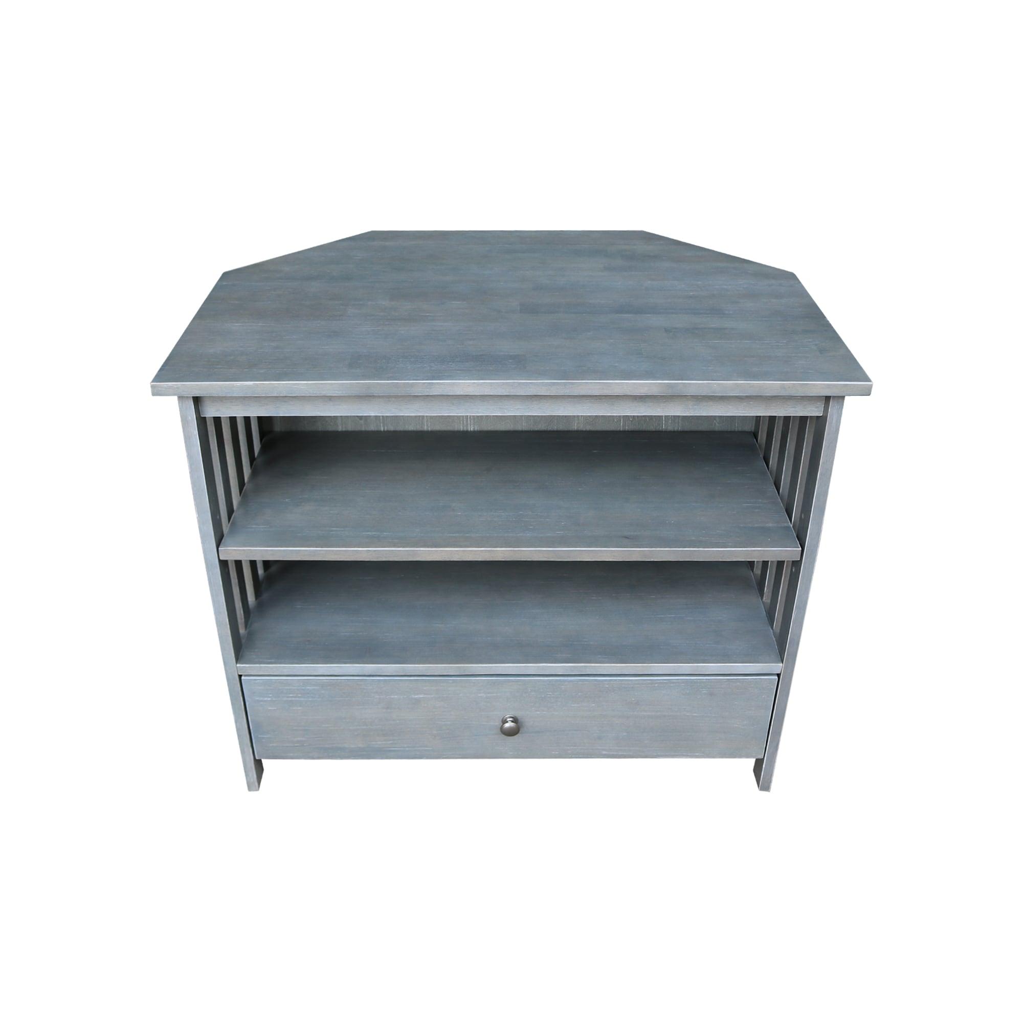 Solid Wood TV Stand with Shelves and Drawer in Heather Gray - 28.9"  Height