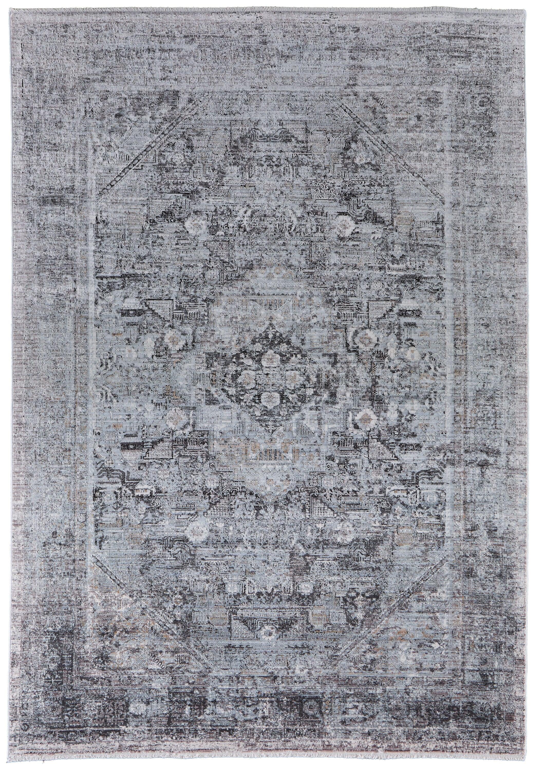 Sarrant Transitional Medallion Gray/Silver/Ivory Area Rug