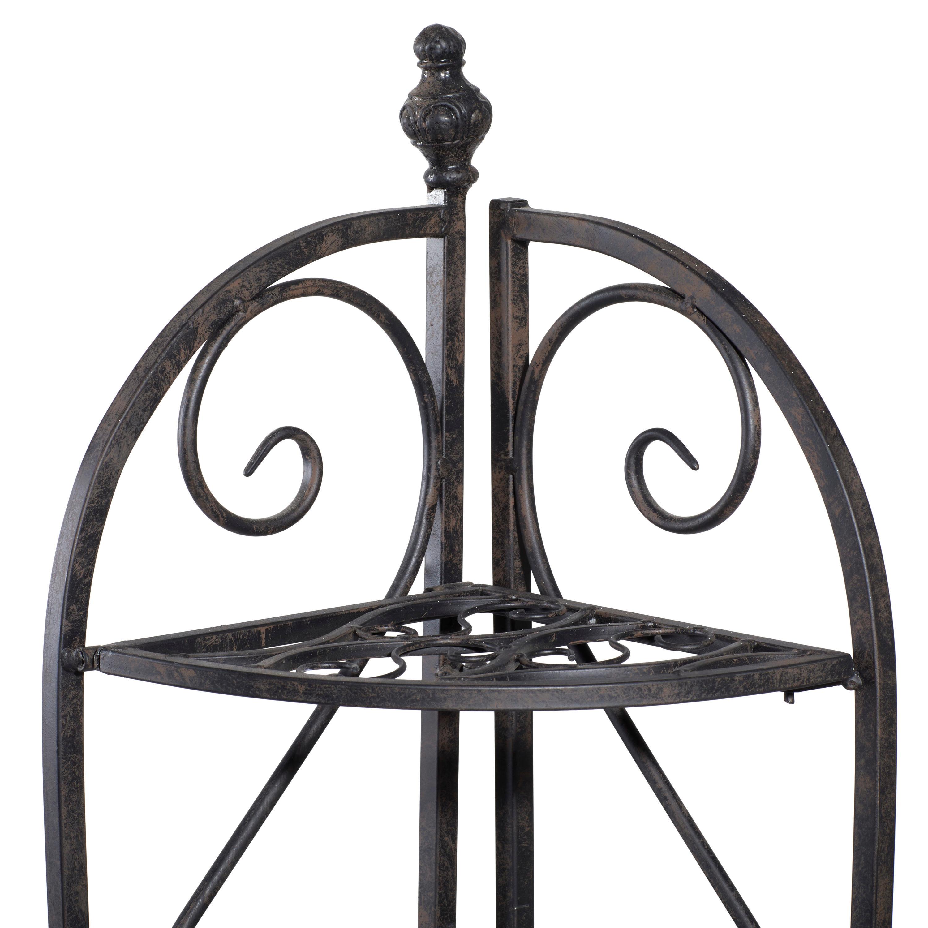 DecMode 17" x 60" Black Metal Scroll Indoor Outdoor Tall Folding 4 Shelves Bakers Rack, 1-Piece
