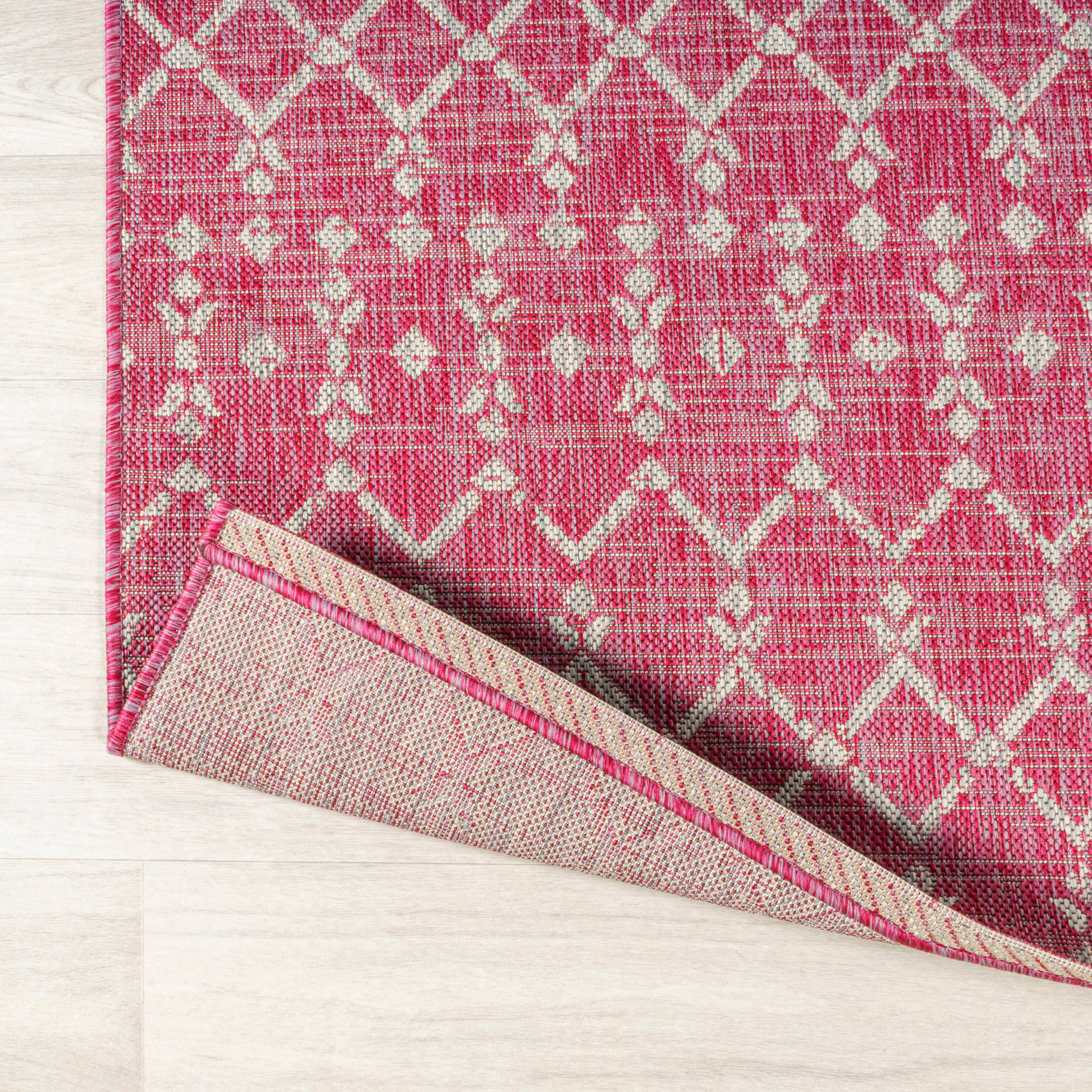 4' x 6' Ourika Moroccan Geometric Textured Weave Indoor/Outdoor Area Rug, Fuchsia/Light Gray - JONATHAN Y