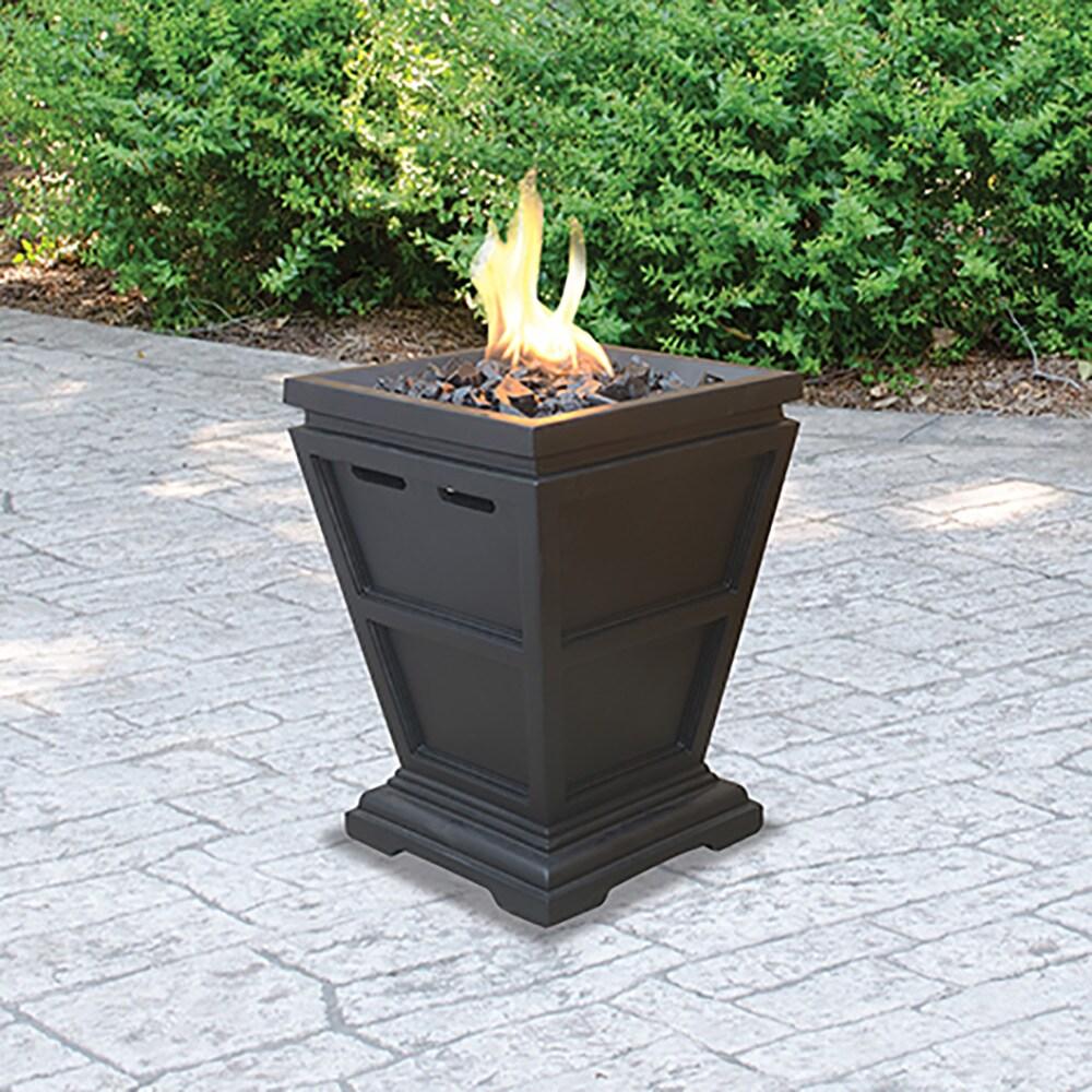 Black Steel Square Liquid Propane Fire Pit with Decorative Fire Glass