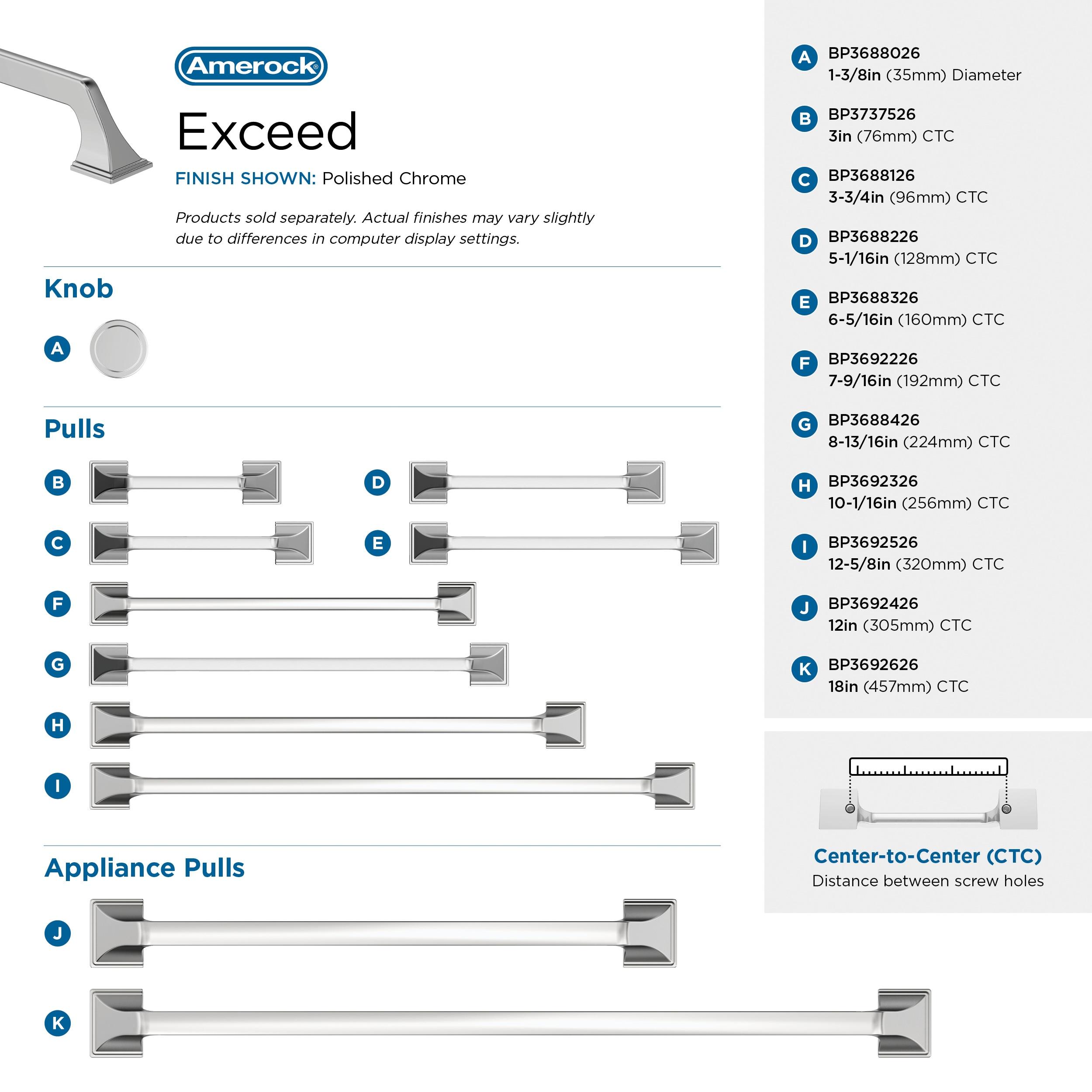 Amerock Exceed 3-3/4 inch (96mm) Center-to-Center Polished Chrome Cabinet Pull