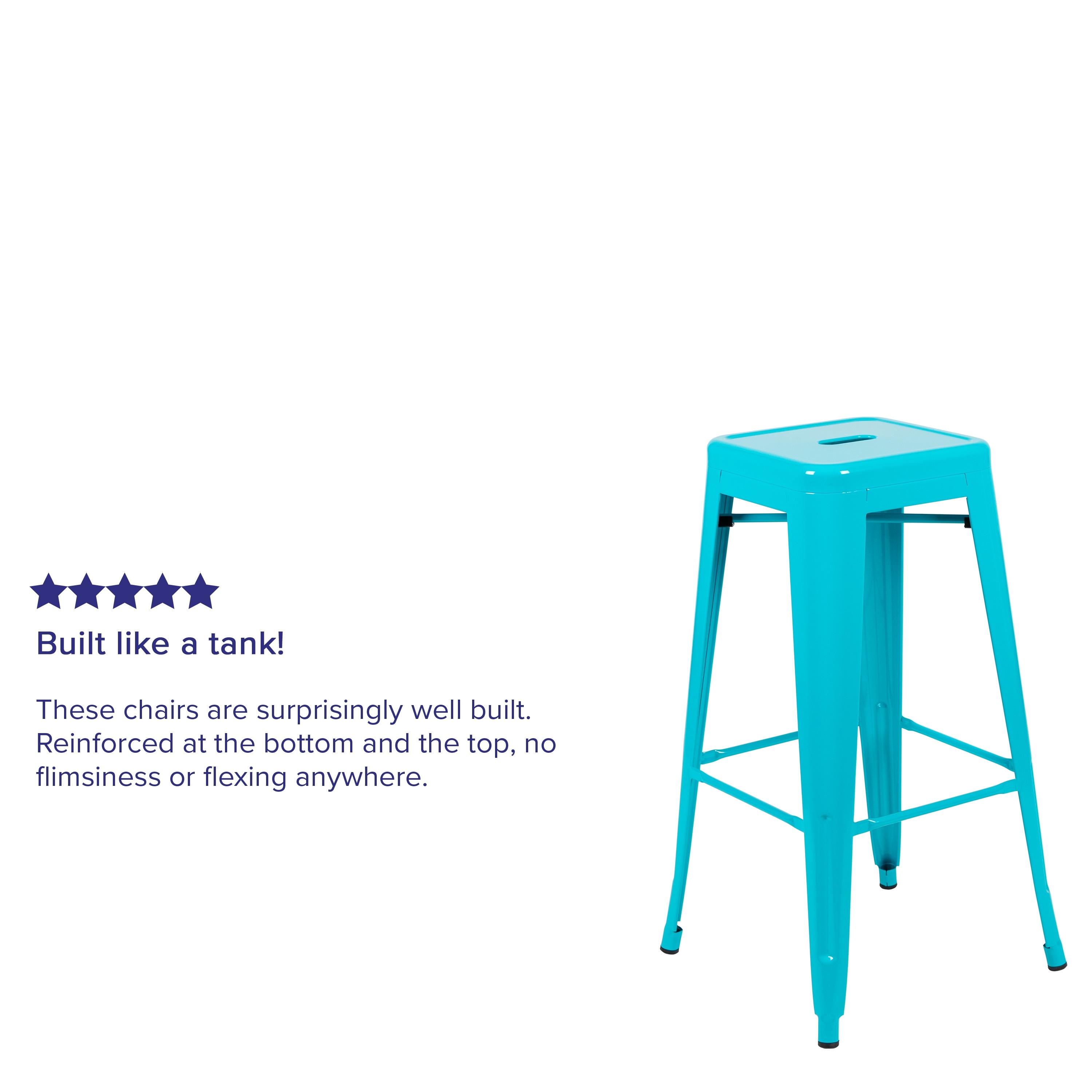 30'' High Backless Distressed Antique Blue Metal Indoor-Outdoor Barstool