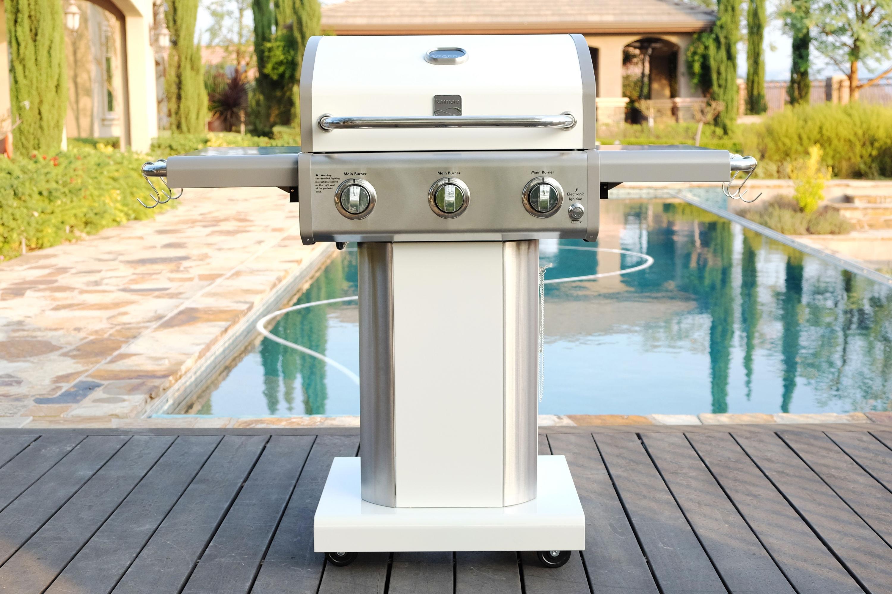 Kenmore 3-Burner Propane Gas Grill with Foldable Side Tables for Outdoor BBQ