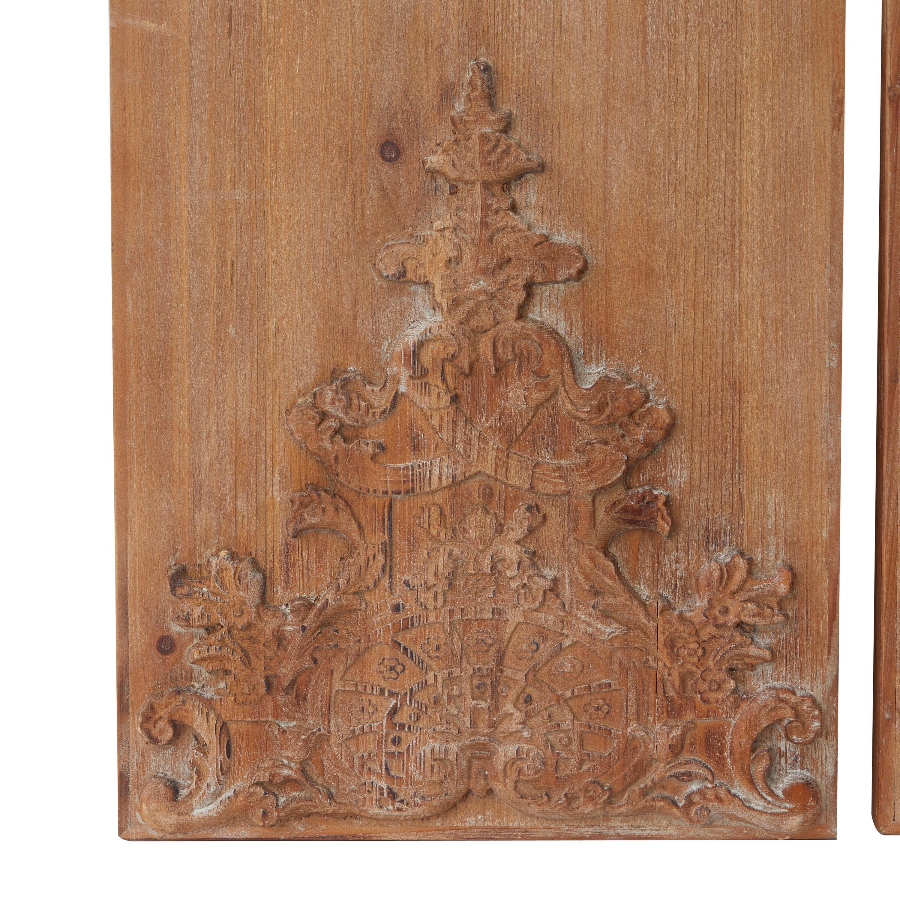 Wood Floral Carved Antefix Wall Decor Set of 3 Brown - Olivia & May: Rustic Style, Indoor Vertical Panels