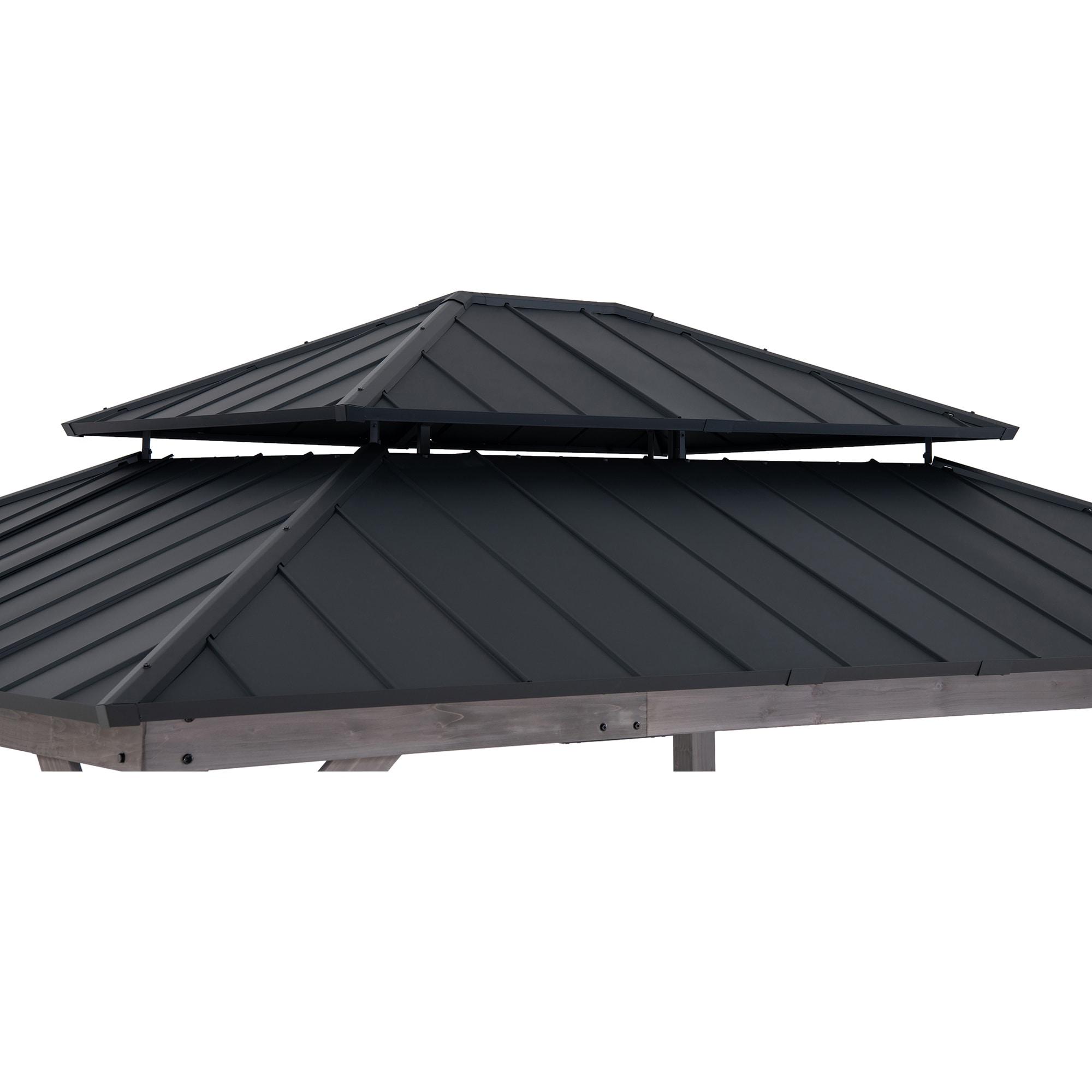 Sunjoy Sunjoy 13 x 15 ft. Wood Gazebo, Outdoor Patio Steel Hardtop Gazebo, Cedar Framed Wooden Gazebo with 2-Tier Metal Roof, Suitable for Patios, Lawn and Backyard