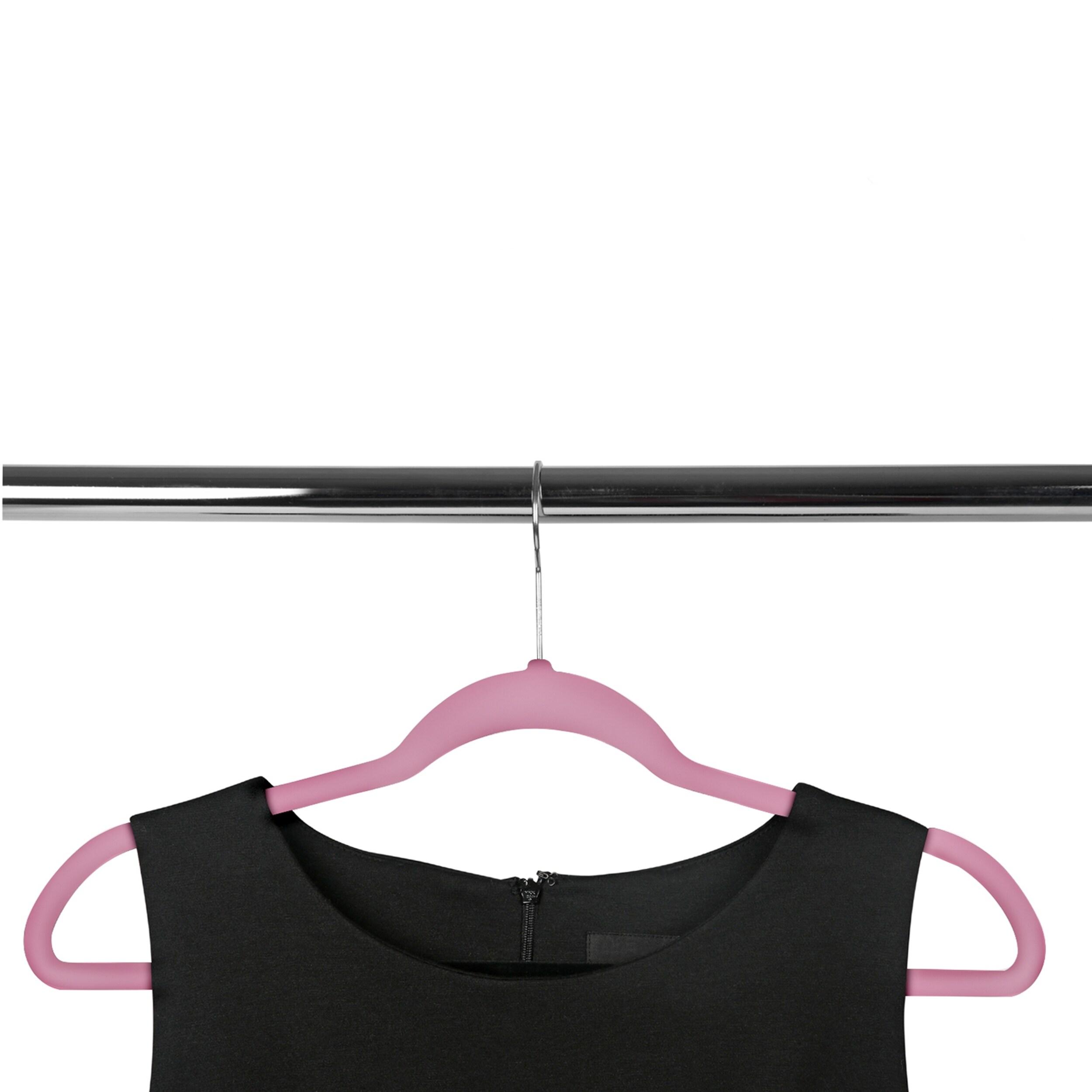 Flocked Velvet Clothes Hangers with Stainless Steel Swivel Hooks, Pink - 50 Piece