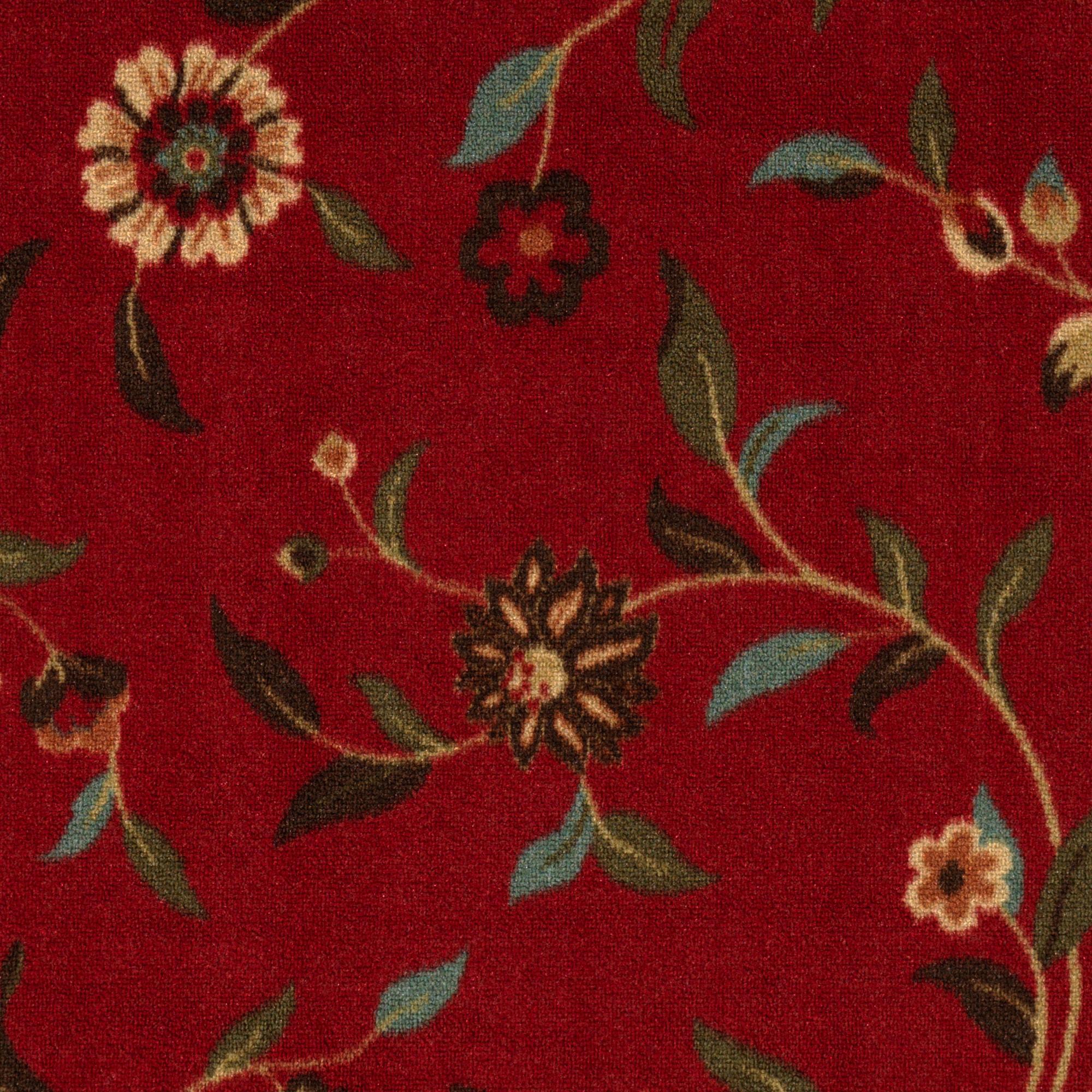 Ottohome Non-Slip Floral Leaves Area Rug For Living Room, Hallway, Entryway Rug, Dark Red
