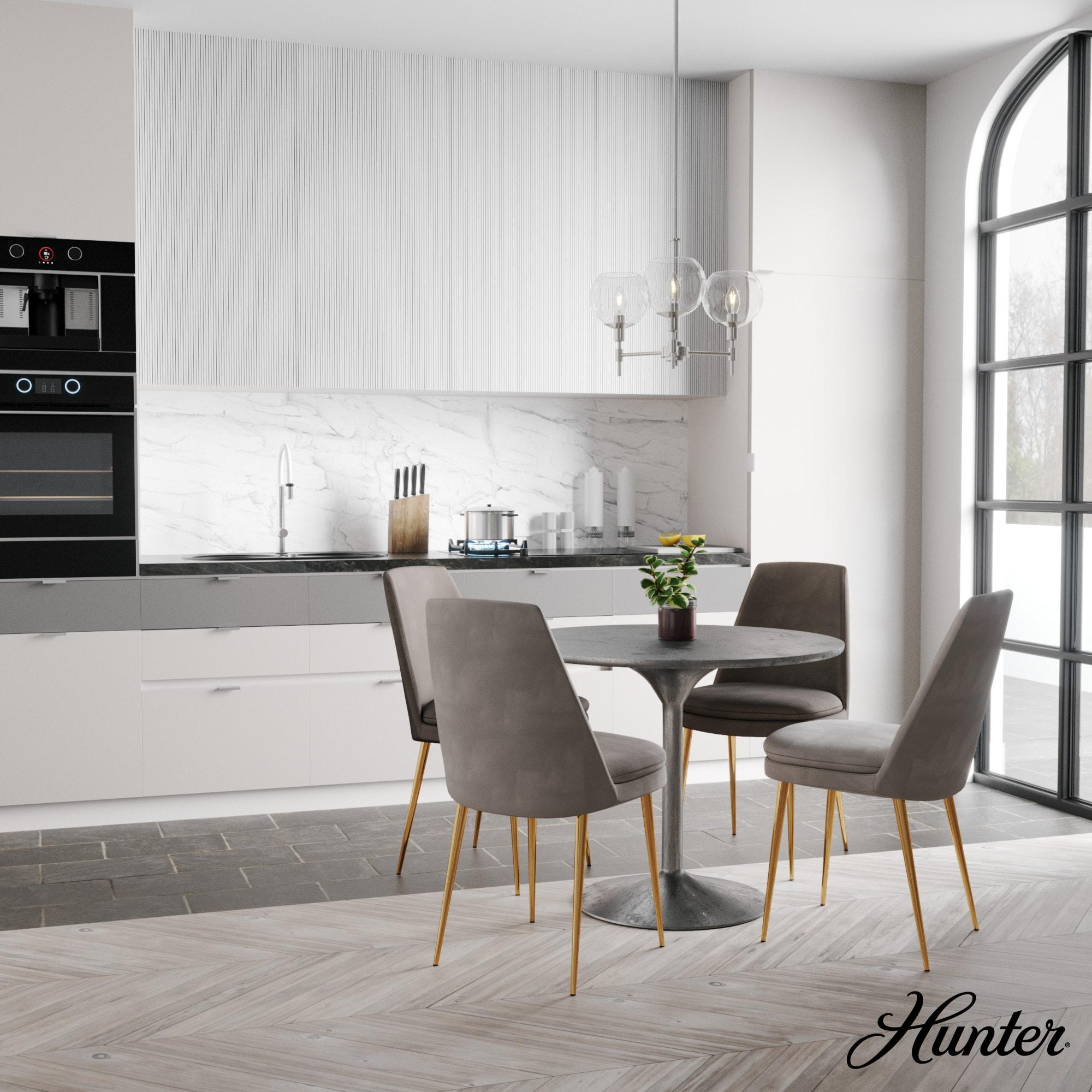 Hunter - Xidane 3-light Brushed Nickel, Medium Size Chandelier, Dimmable, Mid Century Modern Style, Candle Shaped, for Bedrooms, Kitchens, Dining, Living Rooms - 19740