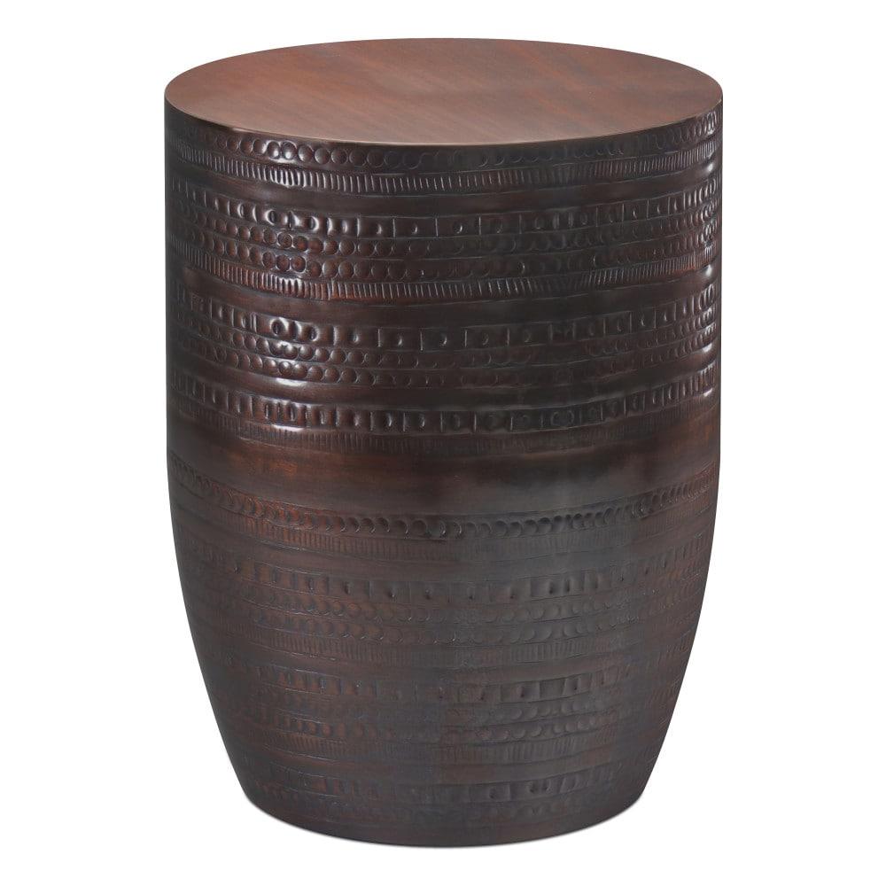 Bungalow Rose Johnsen 15"W Metal Industrial Boho Tribal Pattern Drum End Table with Textured Finish, Assembled