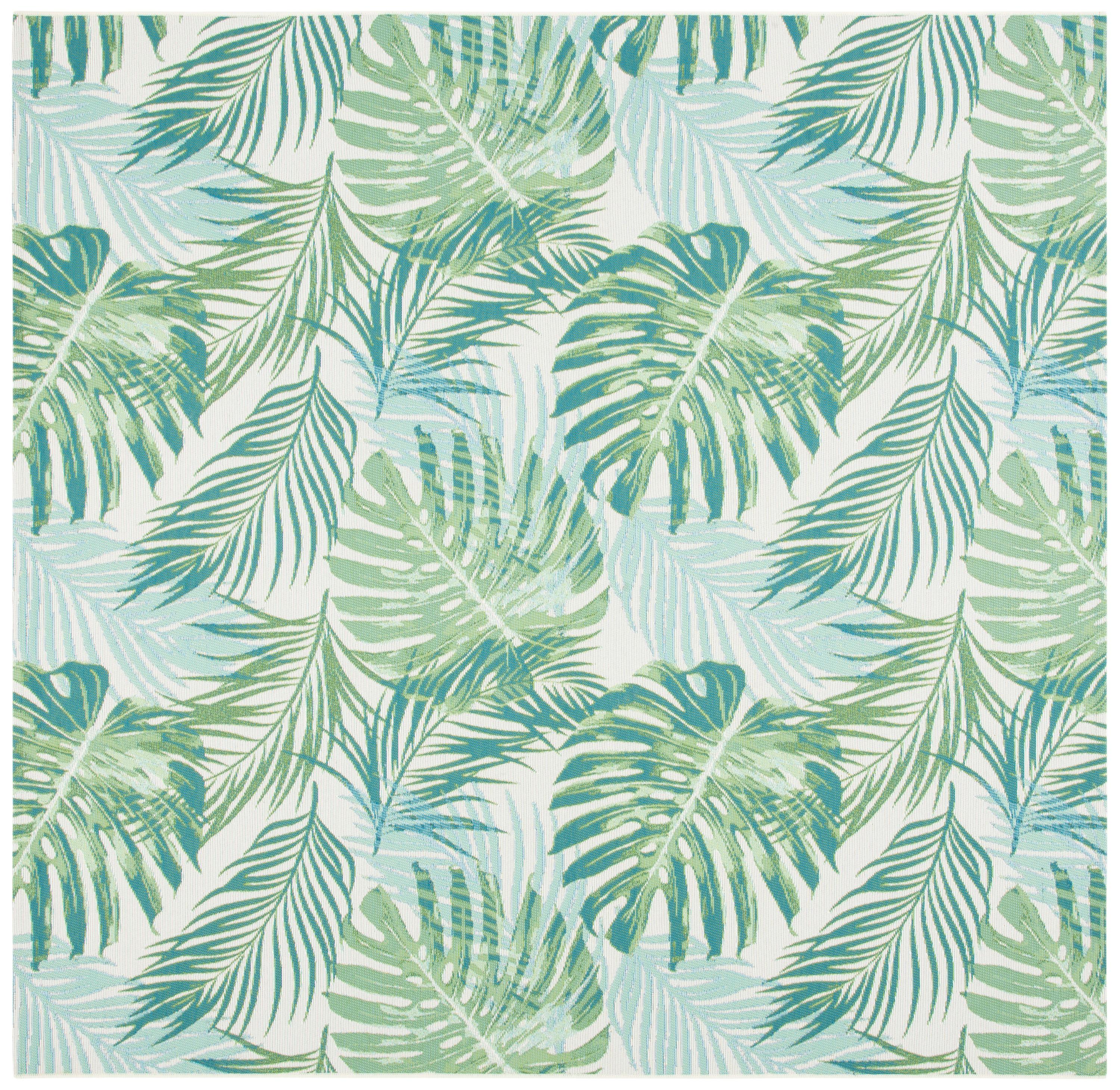 Barbados BAR592 Power Loomed Indoor and Outdoor Area Rug - Green/Teal - 8'x8' - Safavieh.