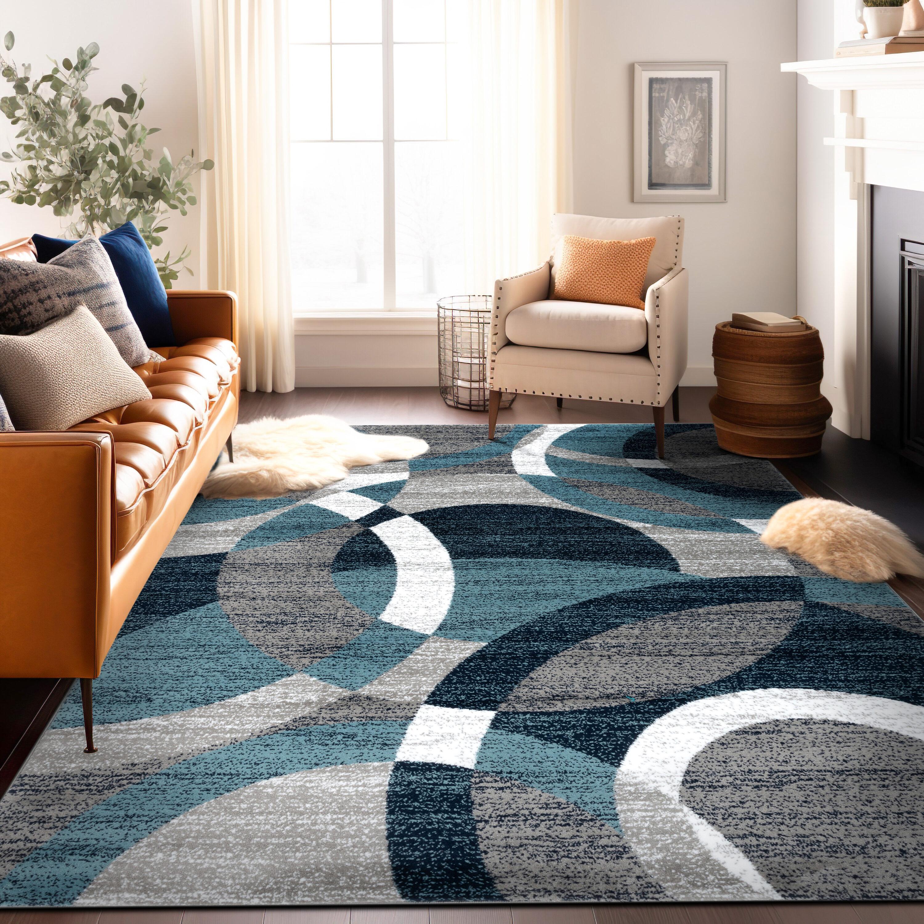 World Rug Gallery Geometric Circles Blue 5'3" x 7'3" Area Rug