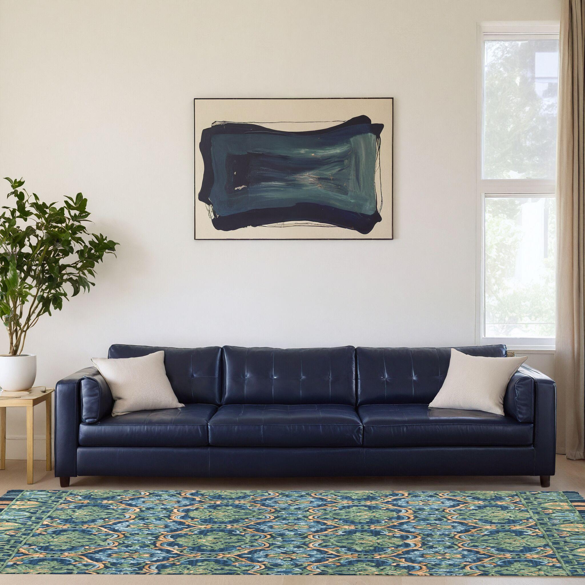 Blossom BLM422 Hand Tufted Area Rug - Navy/Green - 8'9"x11'9" - Safavieh..