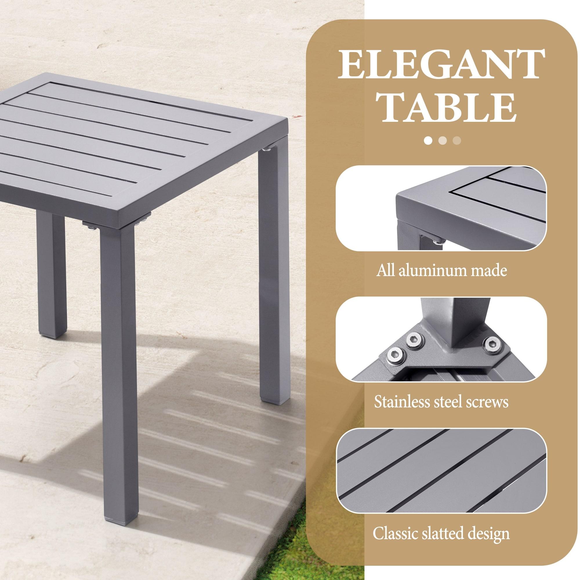 Crestlive Products Outdoor Aluminum End Table Square Patio Side Table - 15.7" L x 15.7" W x 15.9" H 1-Piece, Light Gray