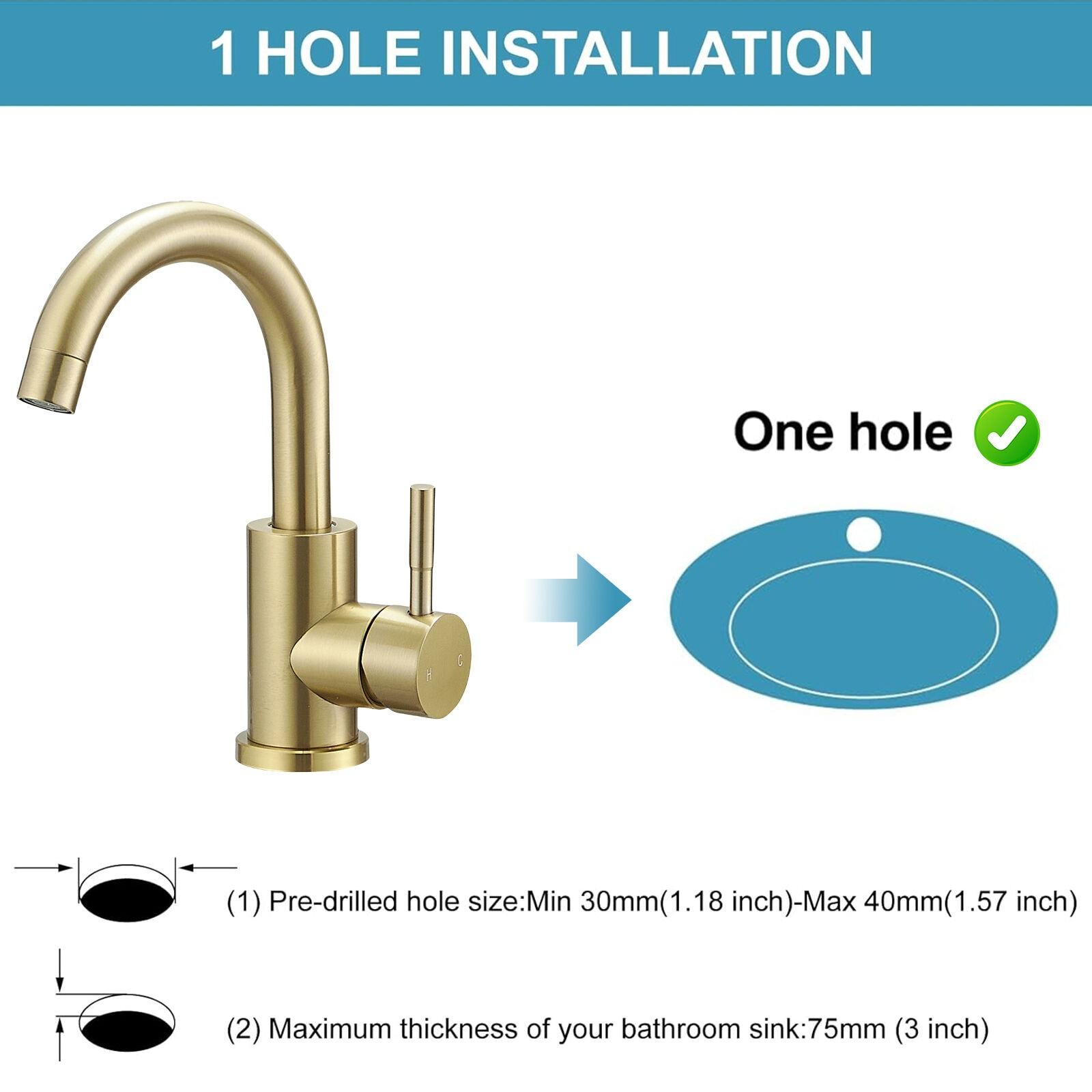 Brushed Gold Stainless Steel Single Handle Bathroom Faucet