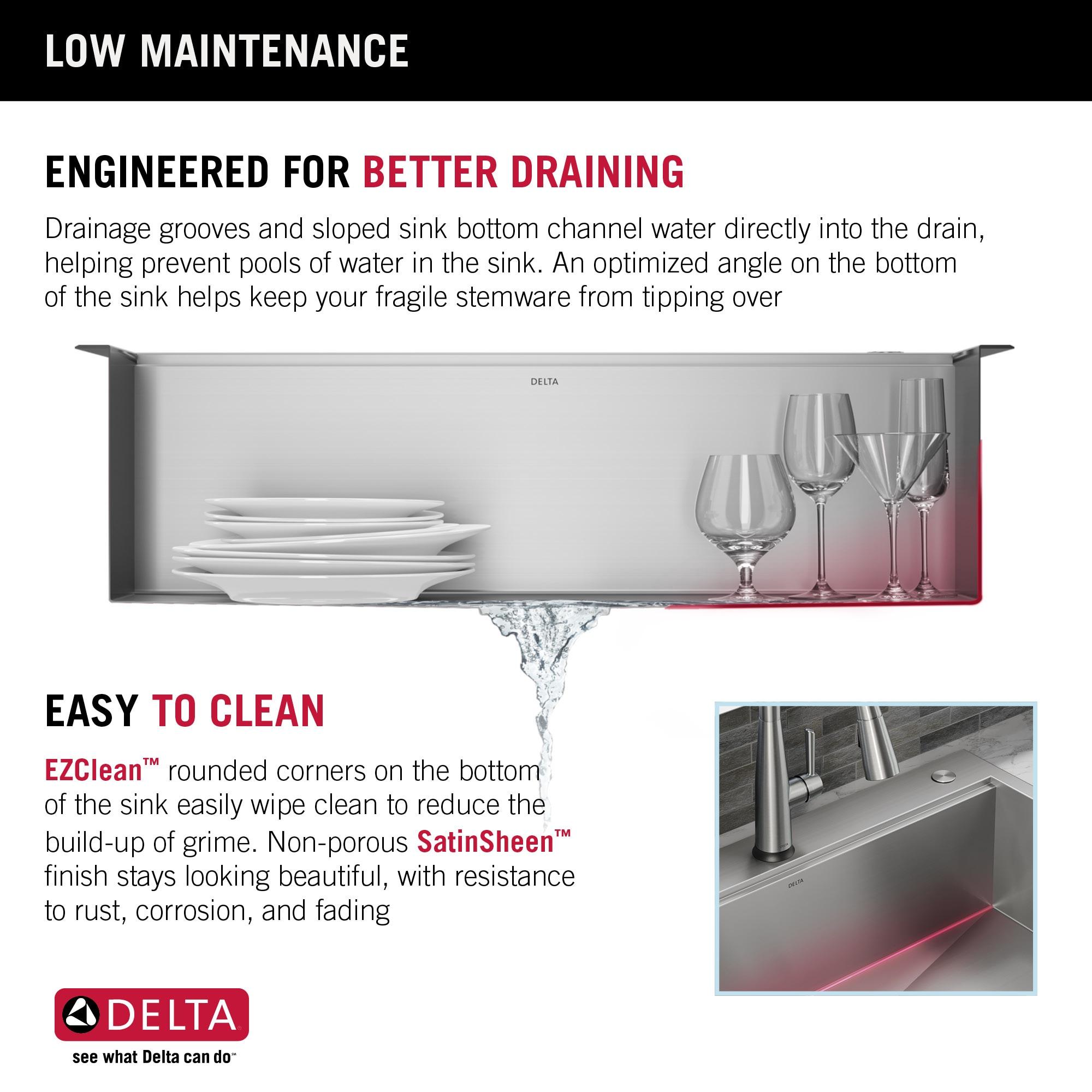 Delta Rivet™ 33" L Workstation Kitchen Sink Drop-In Top Mount 16 Gauge Stainless Steel Single Bowl