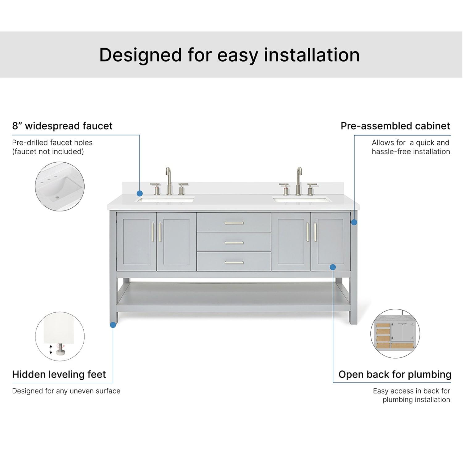 Ariel S073dwqrvo Magnolia 72" Free Standing Double Basin Vanity Set - Grey / Pure White