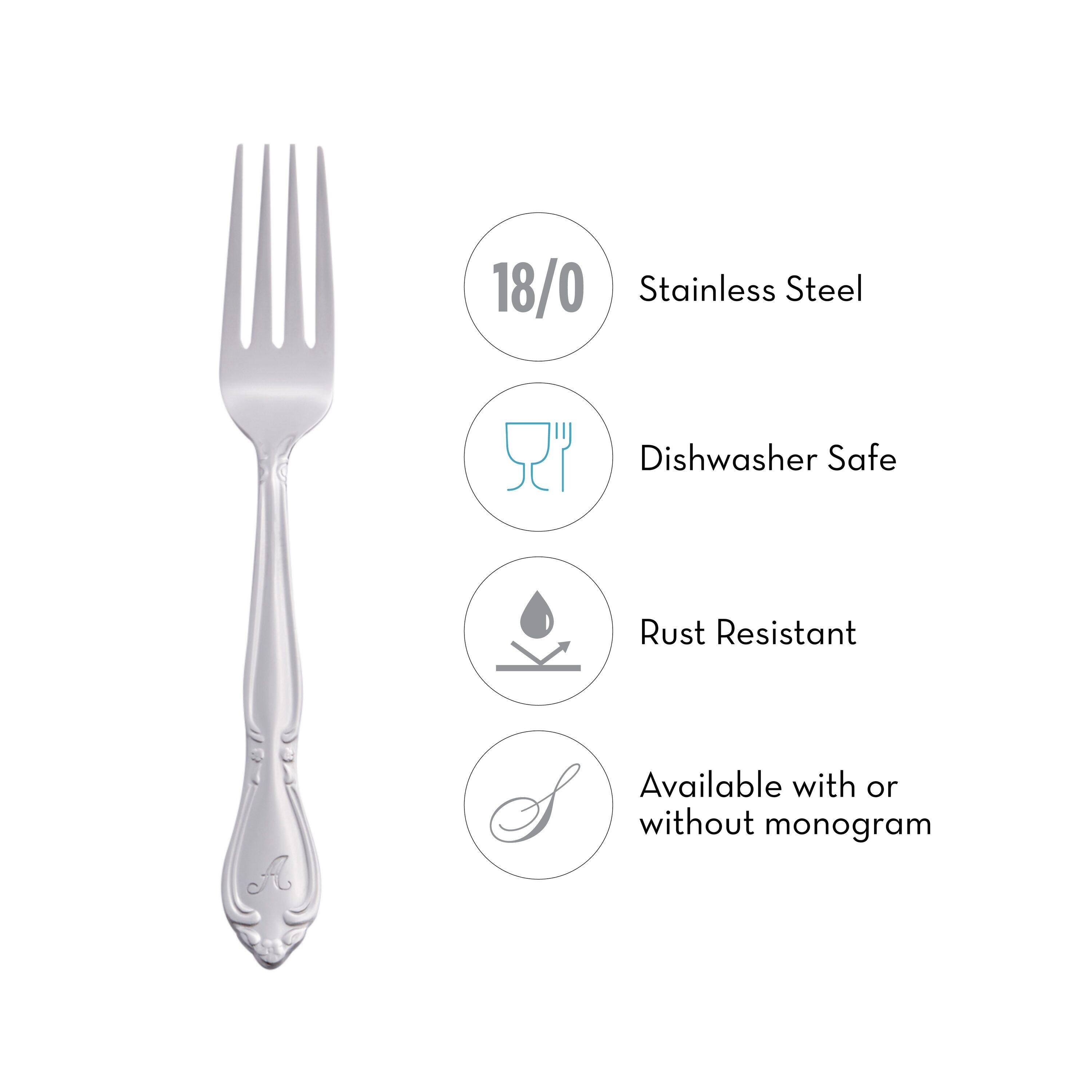 RiverRidge Home RiverRidge Rose Flatware 46-Piece Monogrammed Stainless Steel Silverware Set for 8