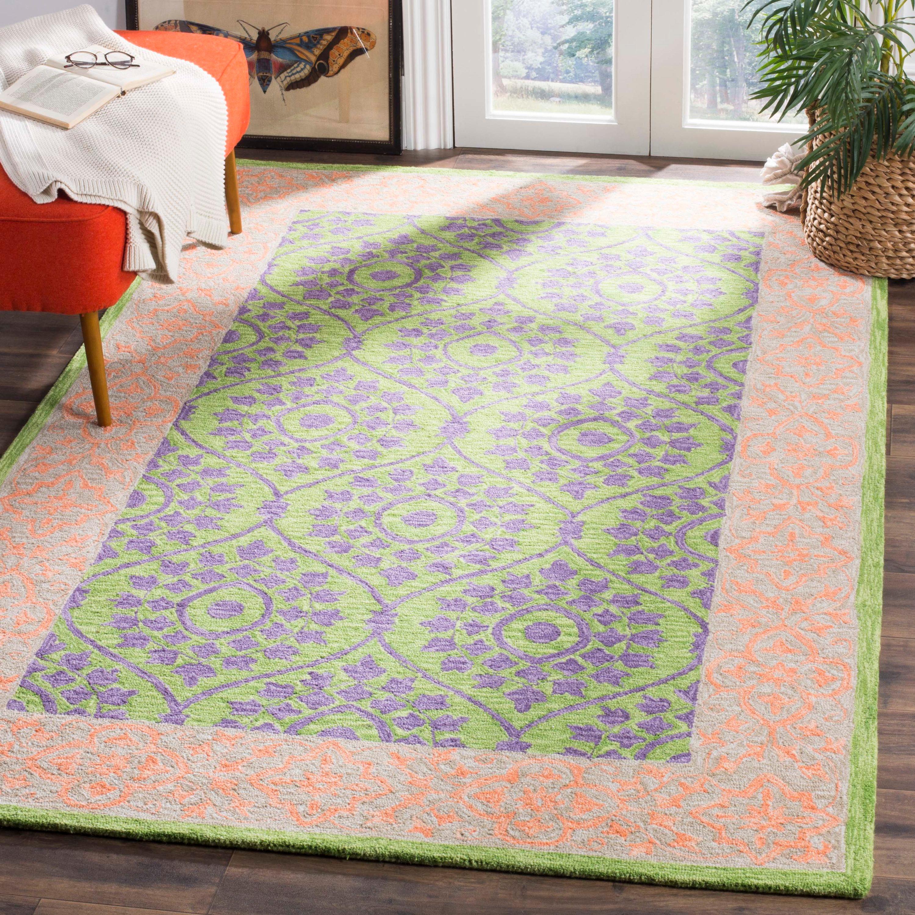 Suzani SZN102 Hand Hooked Indoor Area Rug - Green/Violet - 4'x6' - Safavieh.