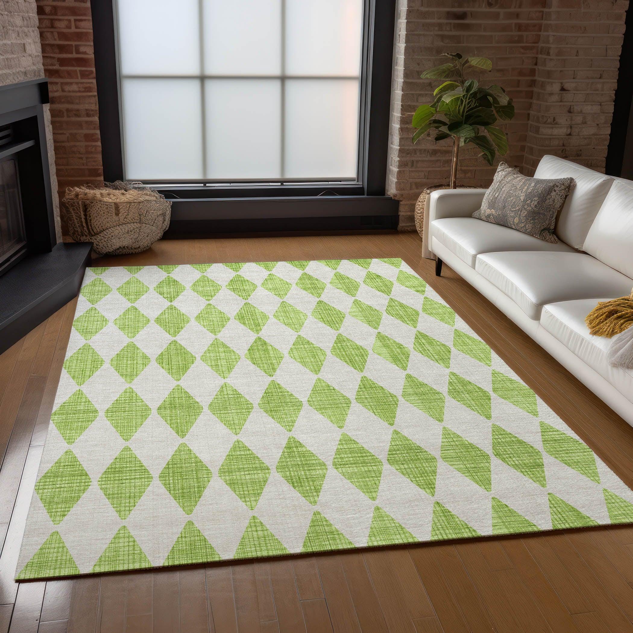 Lime Diamond Pattern 9' x 12' Synthetic Washable Rug